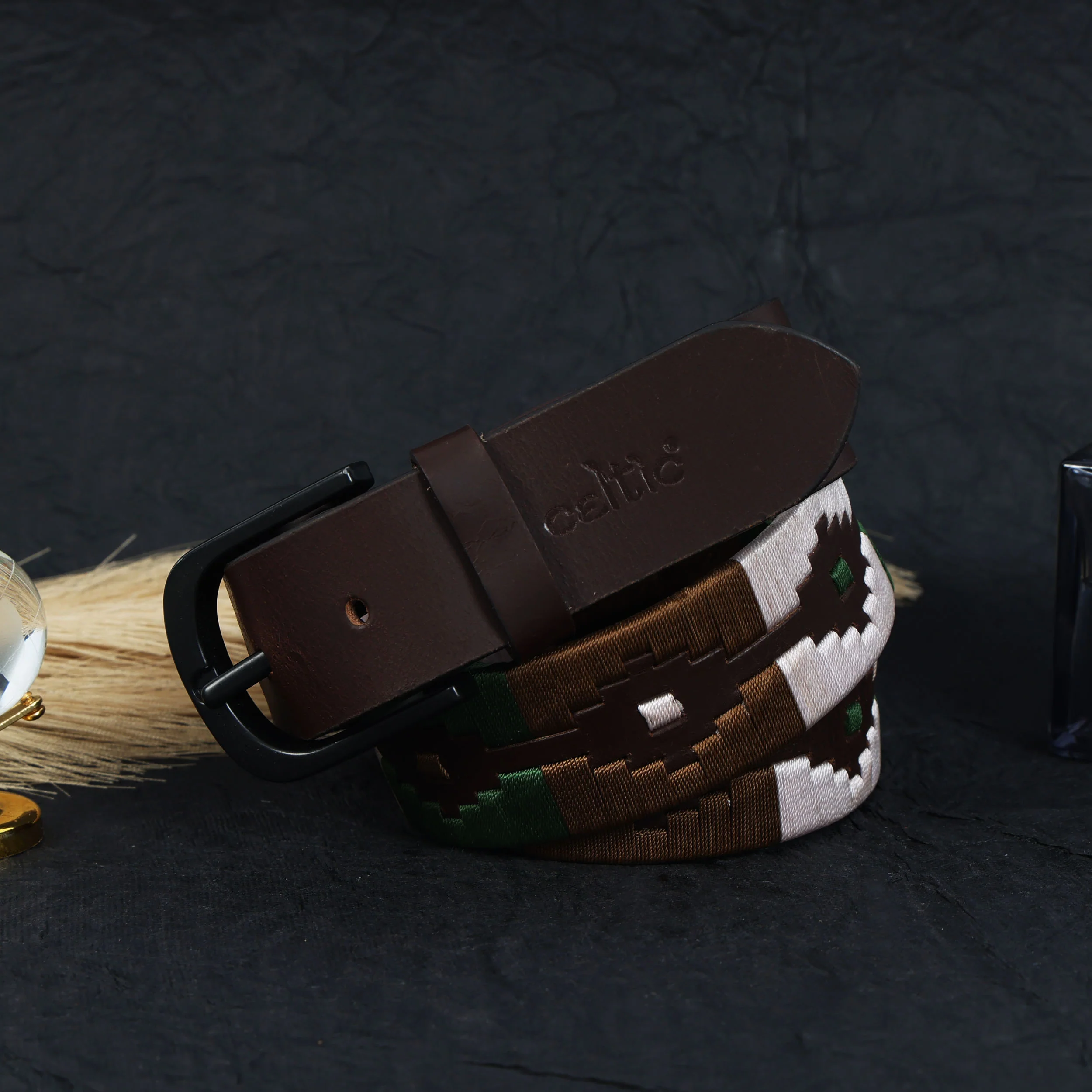Unisex Handcrafted Genuine Leather Belt With Woven Ethnic Pattern And Matte Metal Buckle - Image 2