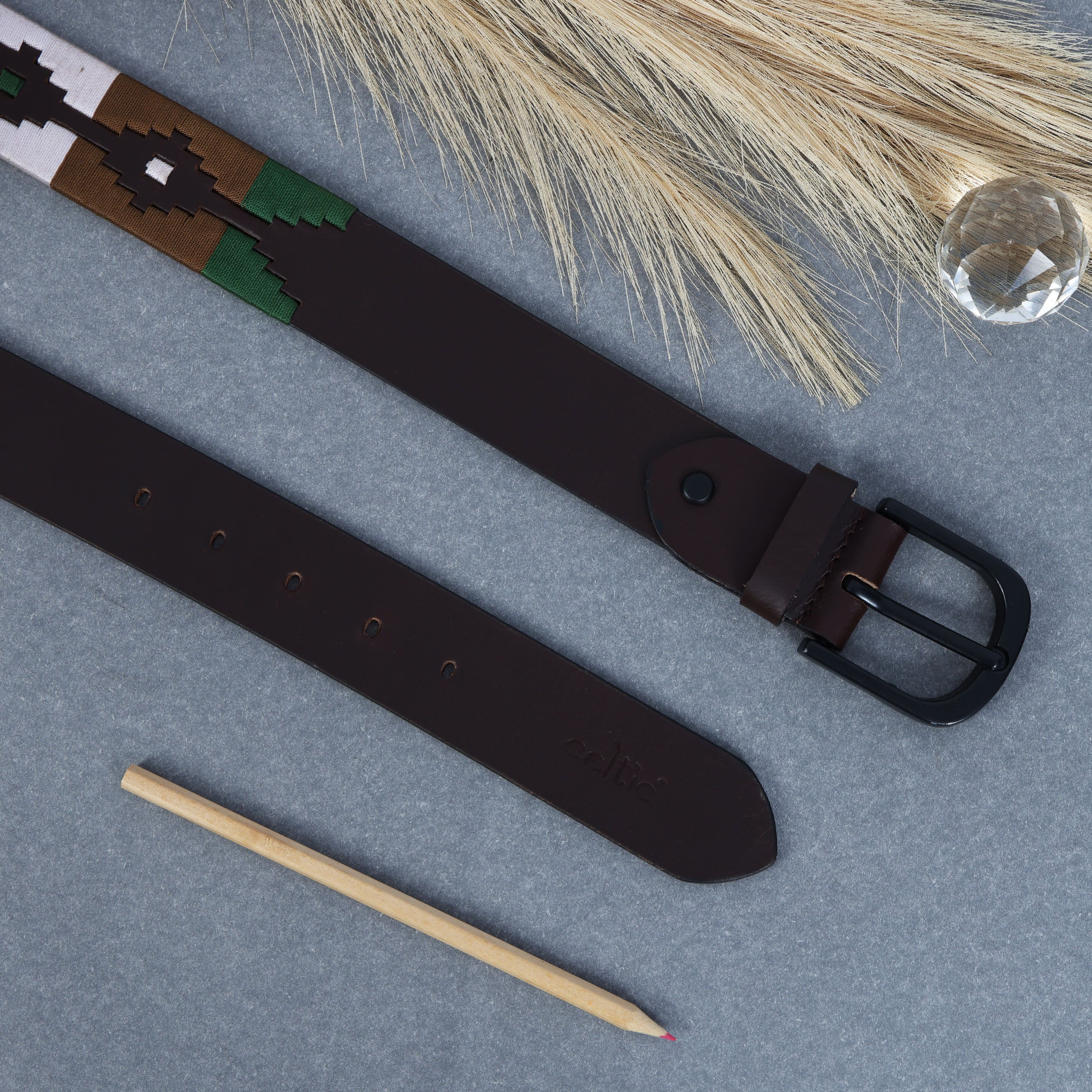 Unisex Handcrafted Genuine Leather Belt With Woven Ethnic Pattern And Matte Metal Buckle - Image 3