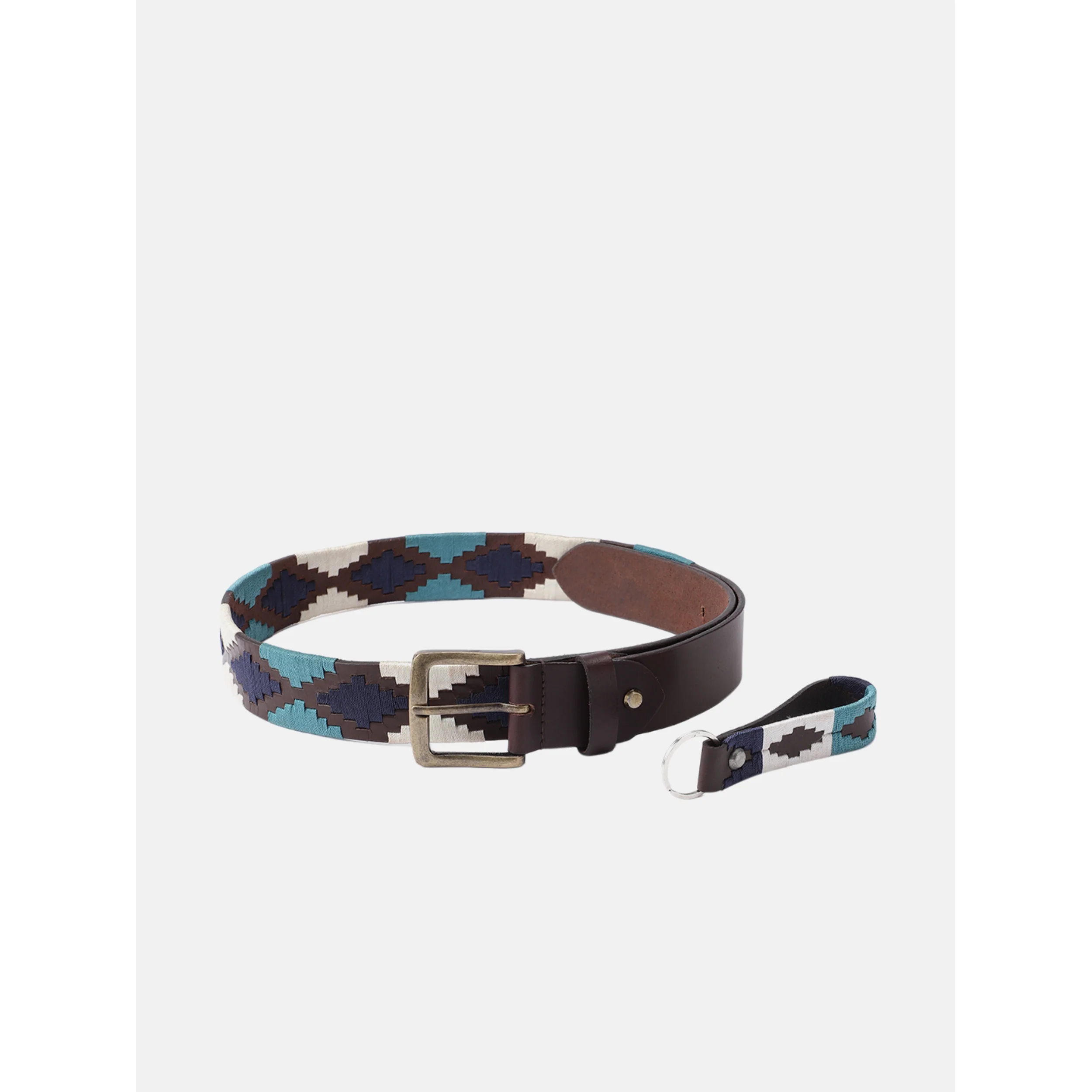 Unisex Handcrafted Woven Leather Belt With Geometric Pattern And Antique Buckle Design - Image 2
