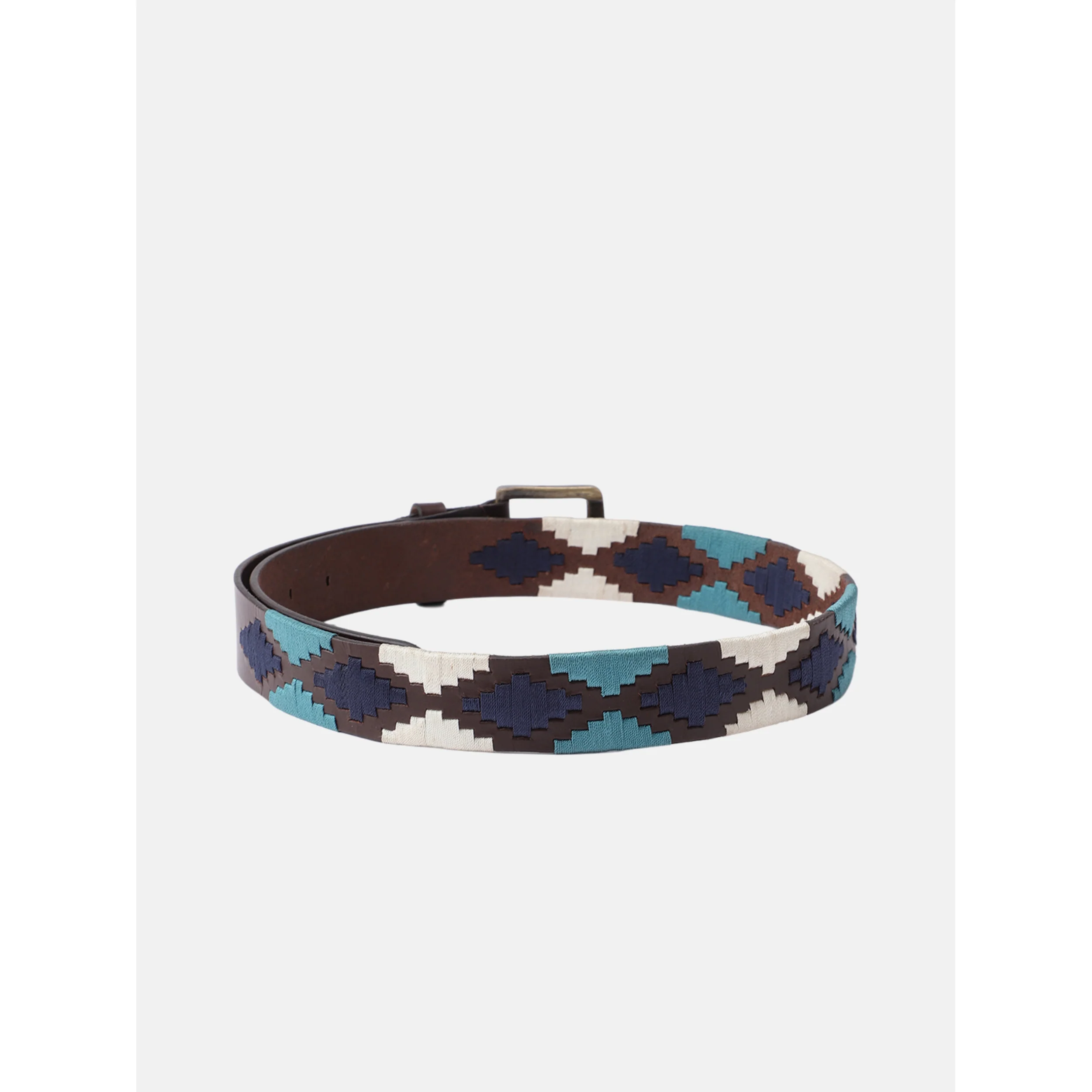 Unisex Handcrafted Woven Leather Belt With Geometric Pattern And Antique Buckle Design - Image 3