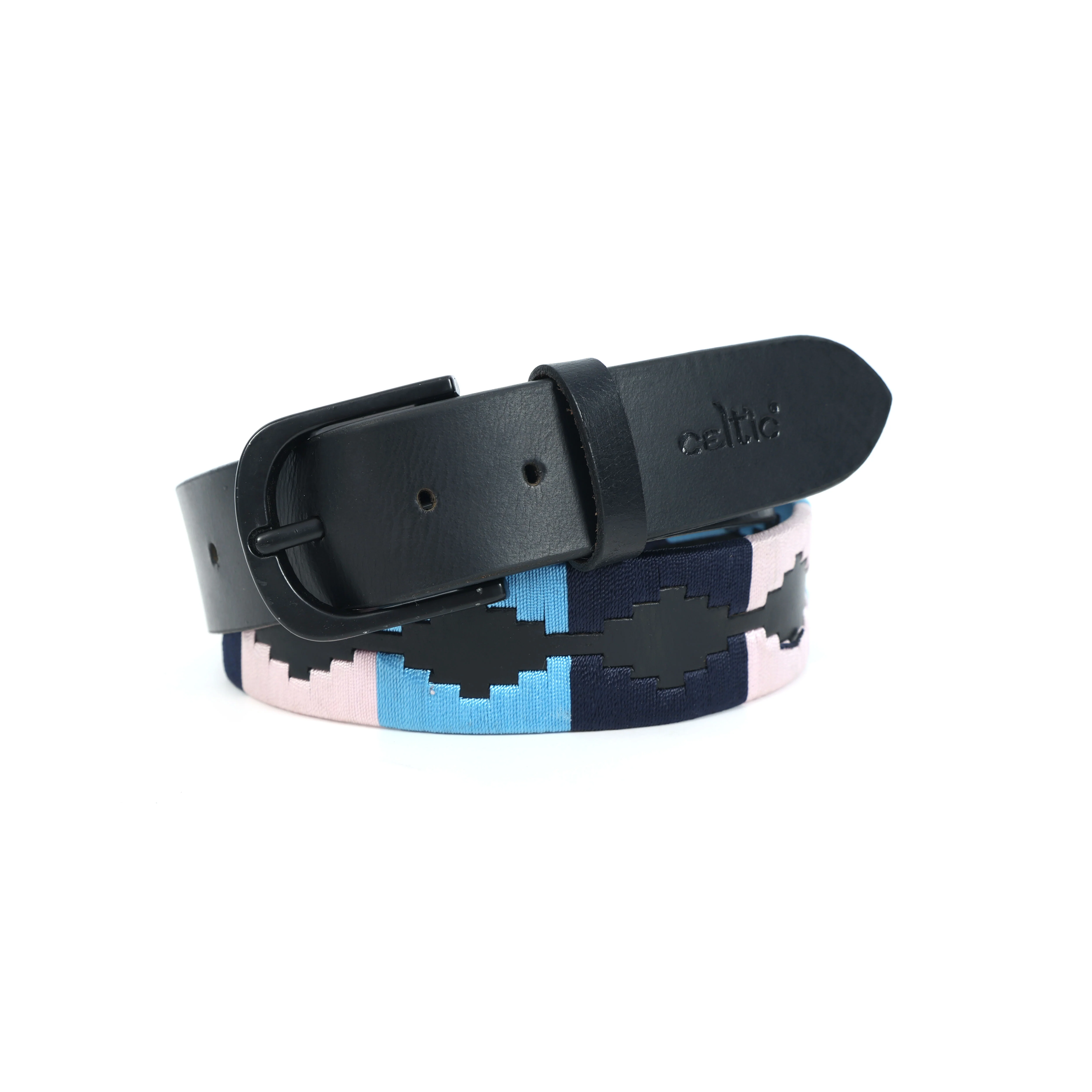 Unisex Handcrafted Leather Belt With Geometric Woven Fabric Accent And Vintage Metal Buckle - Image 7