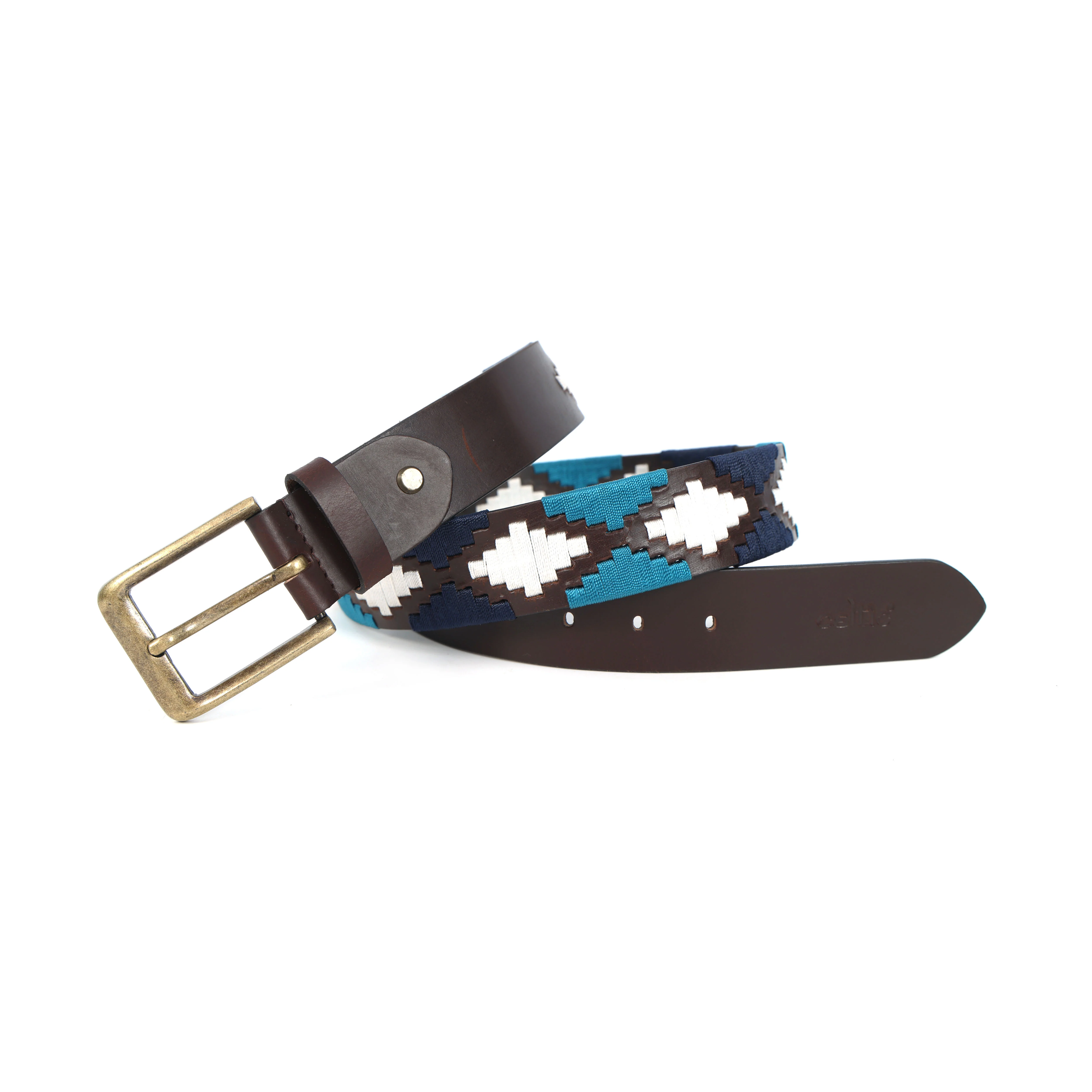Premium Brown Leather Belt with Golden Buckle & Multi-Color Stitching. - Image 6