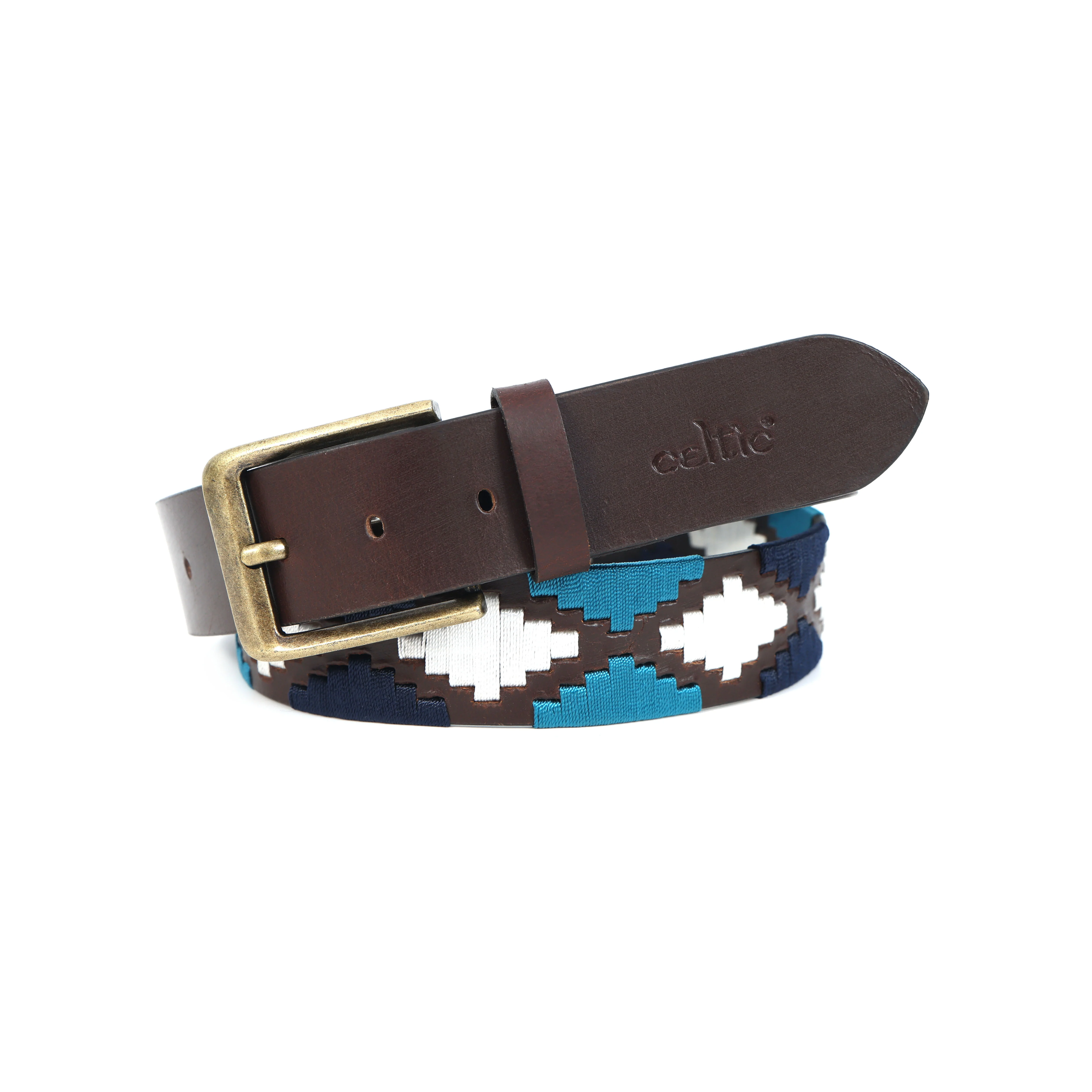 Premium Brown Leather Belt with Golden Buckle & Multi-Color Stitching. - Image 7