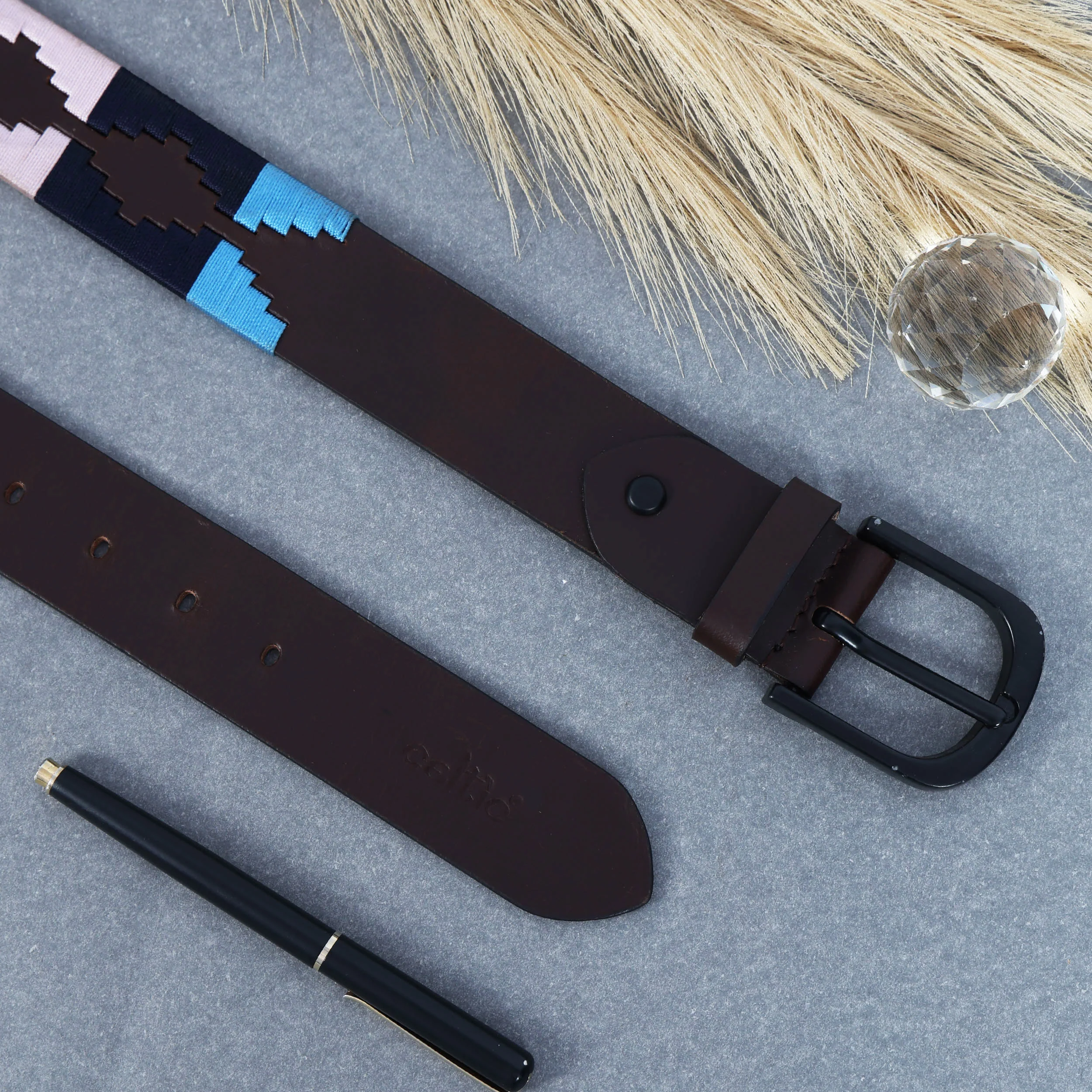 Unisex Handcrafted Ethnic Leather Belt With Geometric Woven Pattern Stylish Casual Wear - Image 3