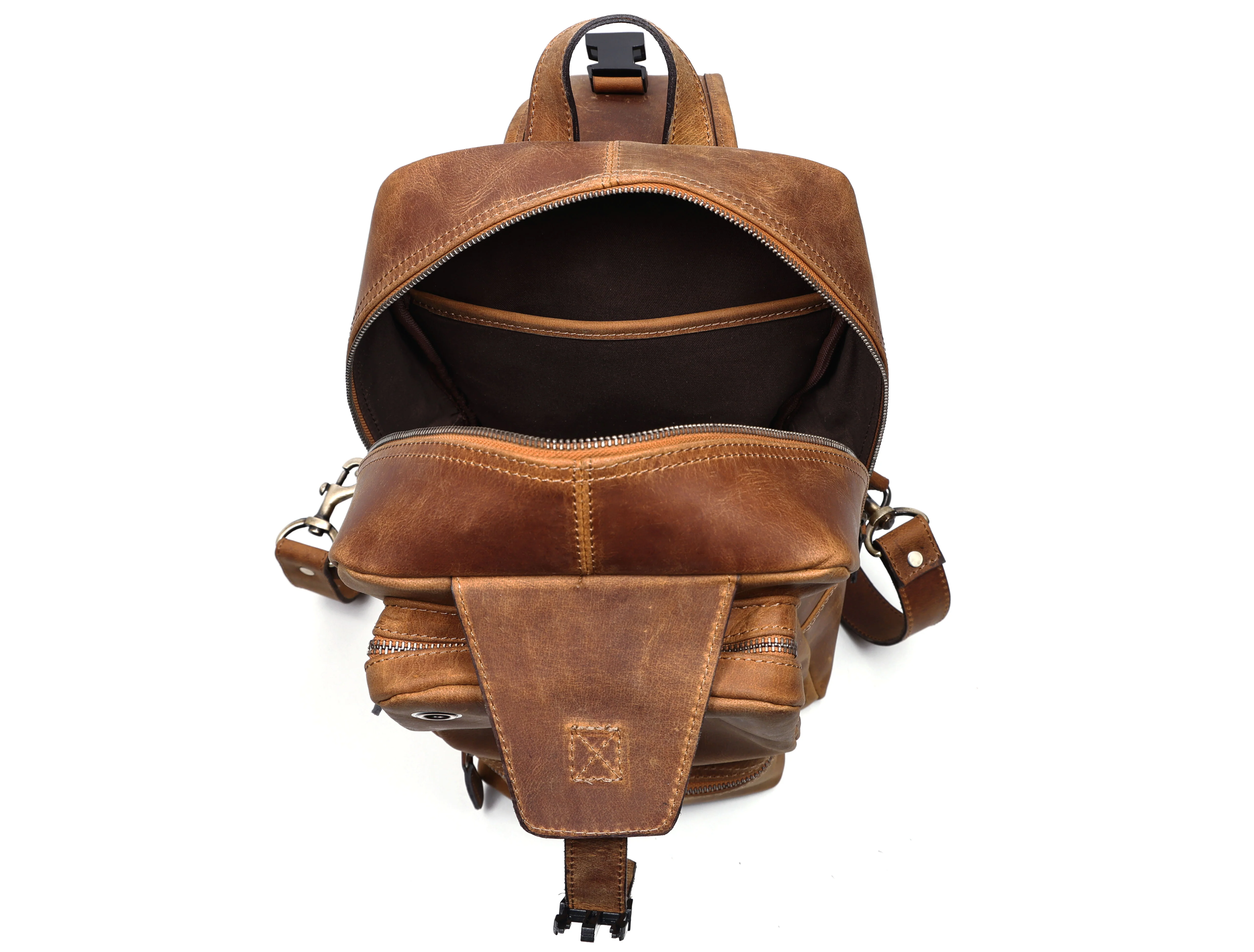 Premium Genuine Leather Crossbody Bag with Multiple Zip Pockets & Fixed Strap - Image 6