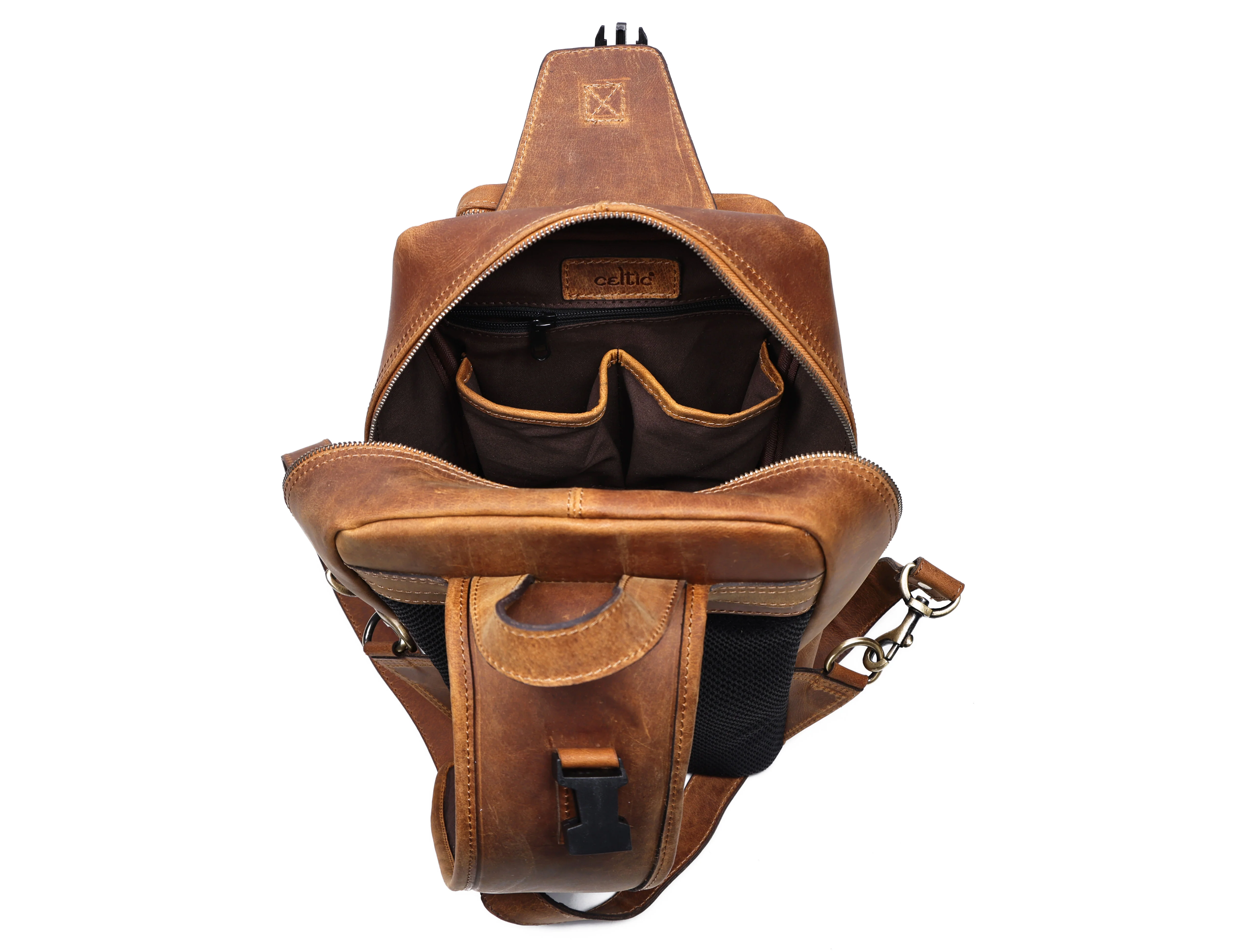 Premium Genuine Leather Crossbody Bag with Multiple Zip Pockets & Fixed Strap - Image 7