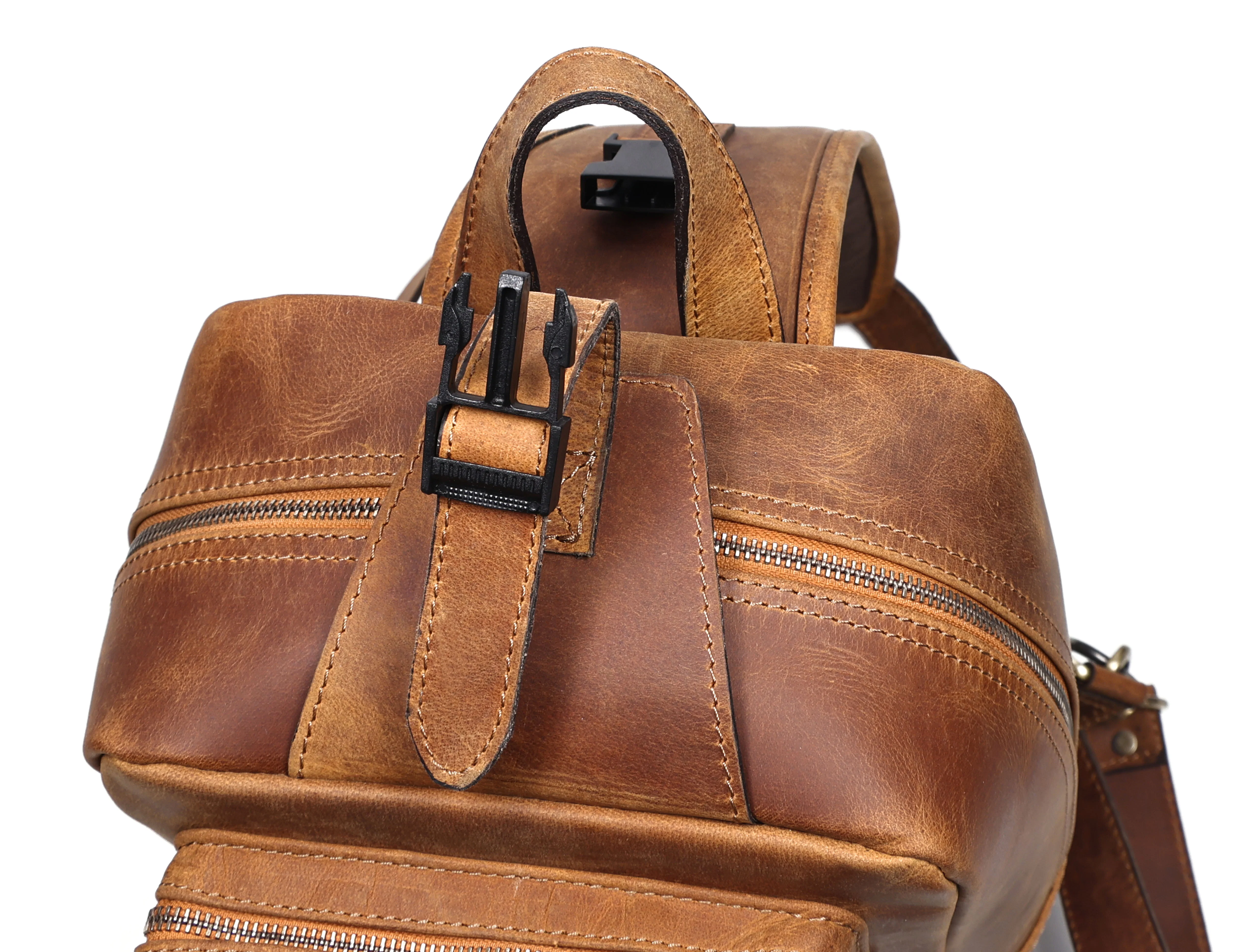 Premium Genuine Leather Crossbody Bag with Multiple Zip Pockets & Fixed Strap - Image 8