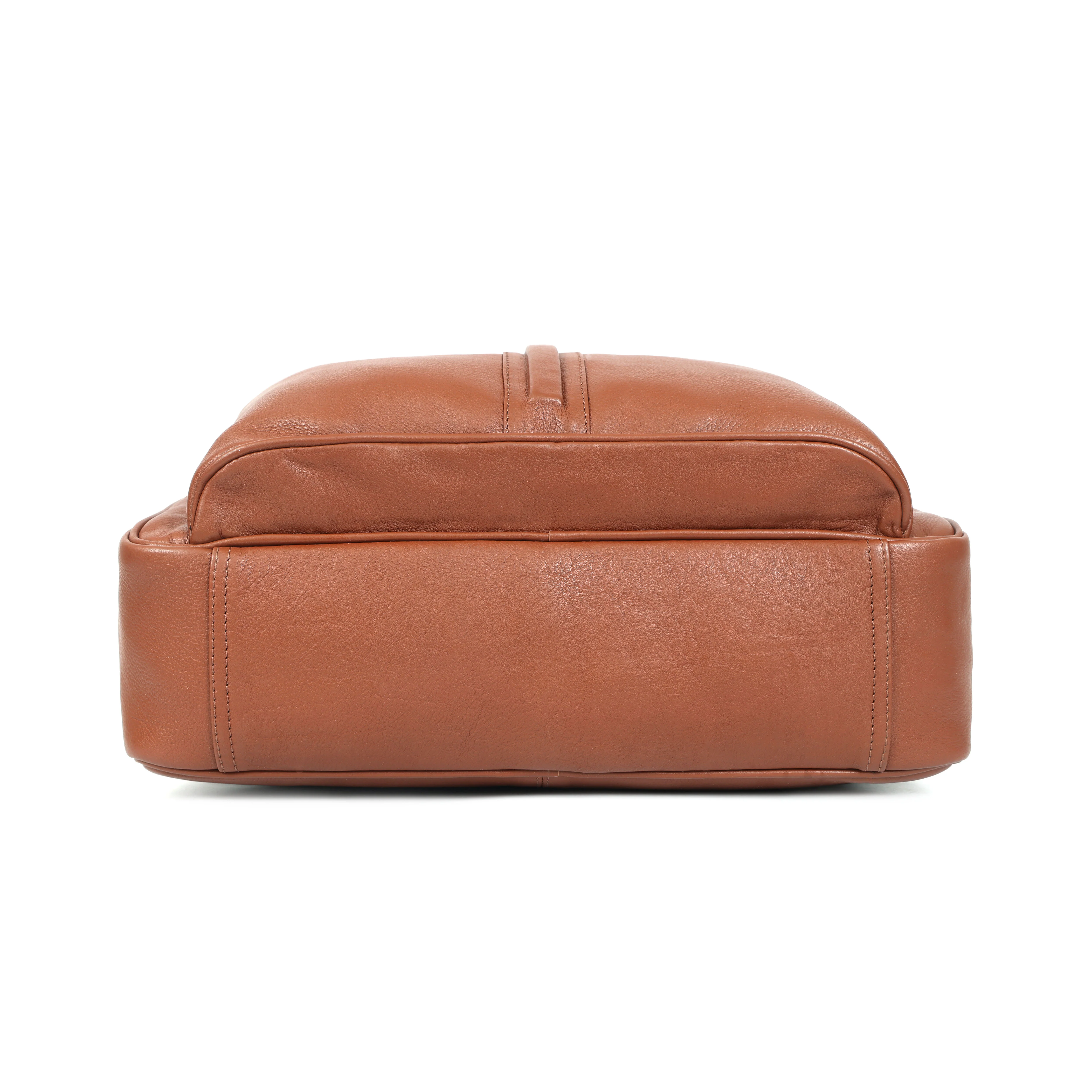 Premium Genuine Leather Office Laptop Bag with Multiple Zip Pockets & Detachable Strap - Image 3