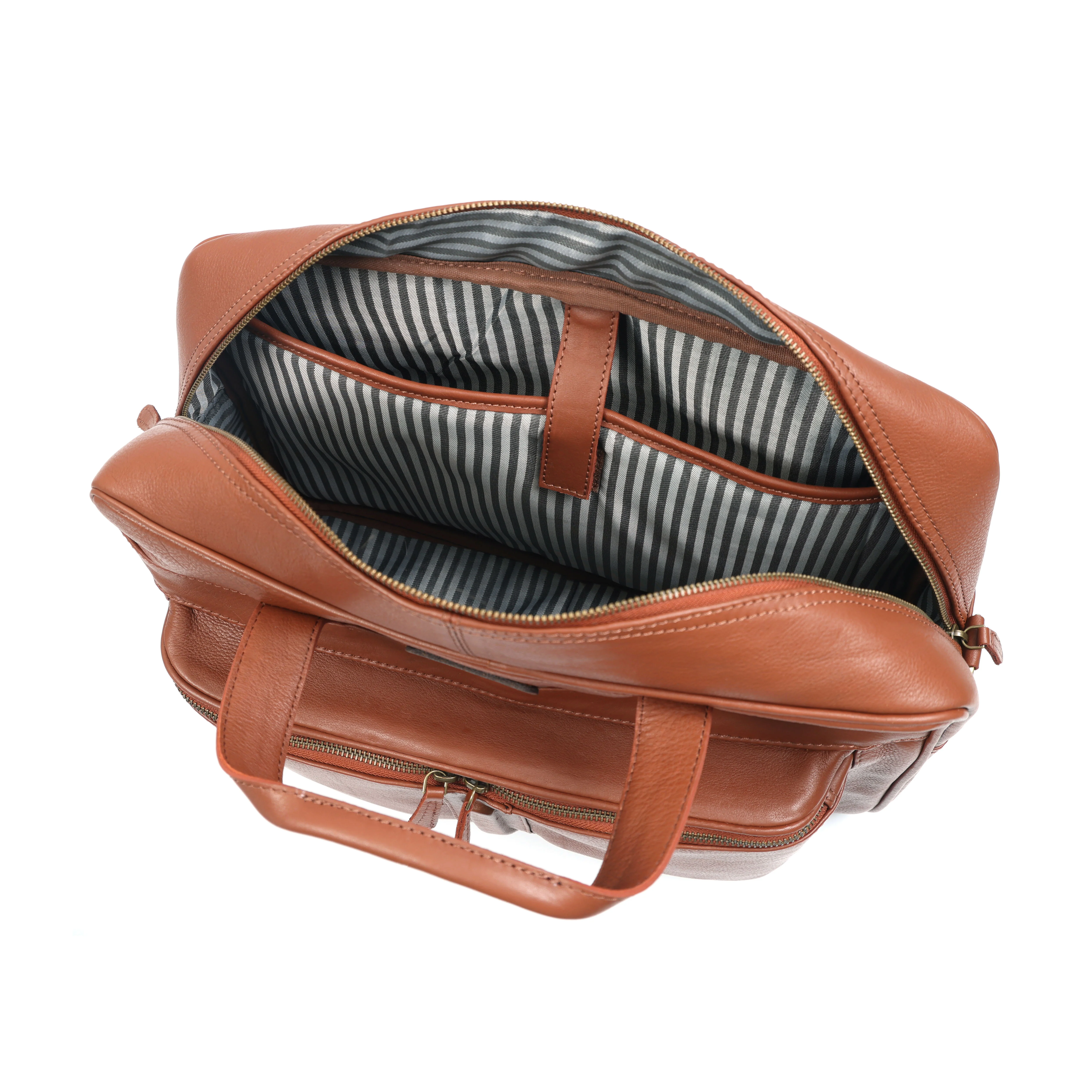 Premium Genuine Leather Office Laptop Bag with Multiple Zip Pockets & Detachable Strap - Image 4