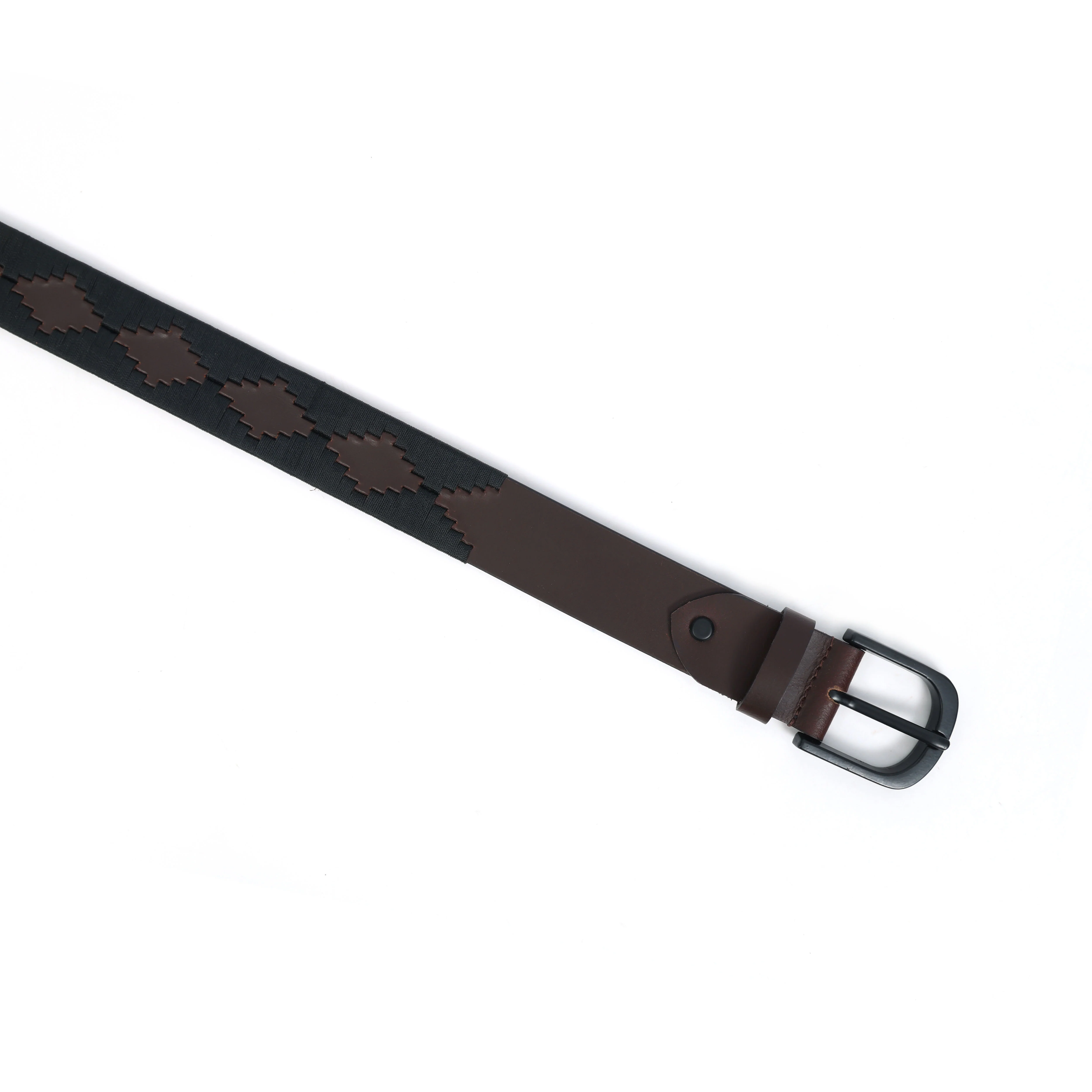 Unisex Handcrafted Leather Fabric Belt With Geometric Pattern Matte Black Buckle. - Image 4