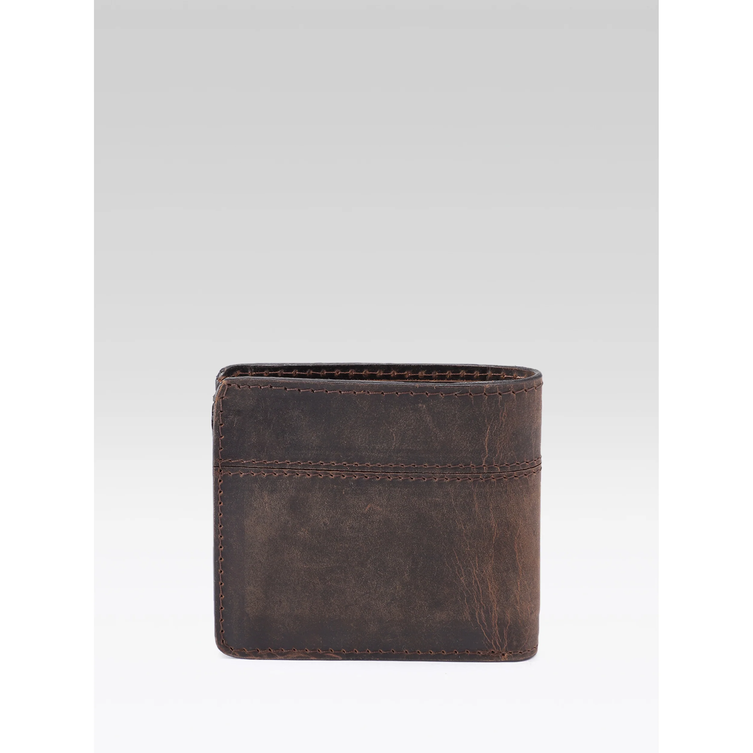 Genuine Vintage Brown Leather Bi-Fold Wallet with Coin Pocket - Image 3