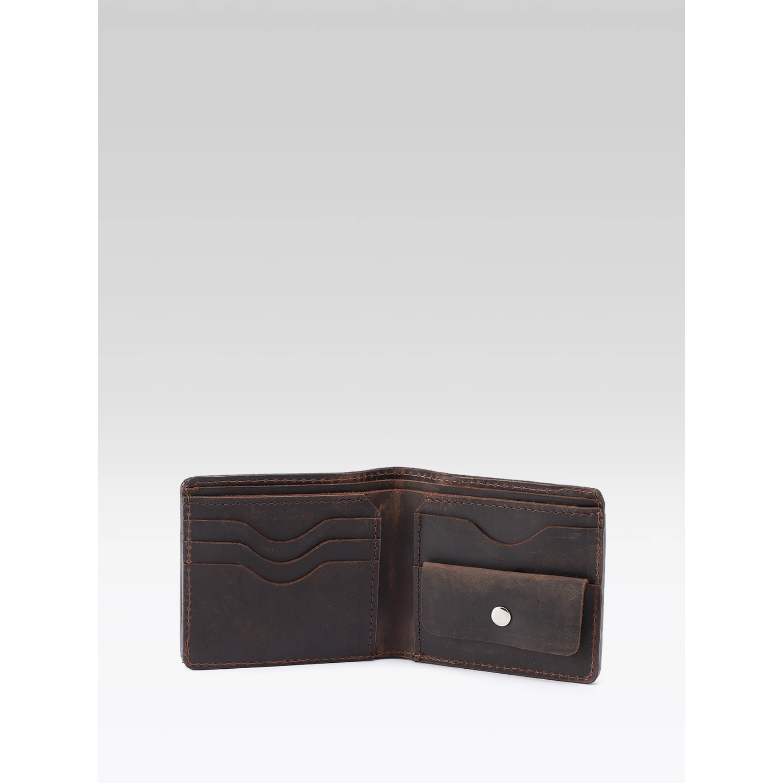 Genuine Vintage Brown Leather Bi-Fold Wallet with Coin Pocket - Image 5
