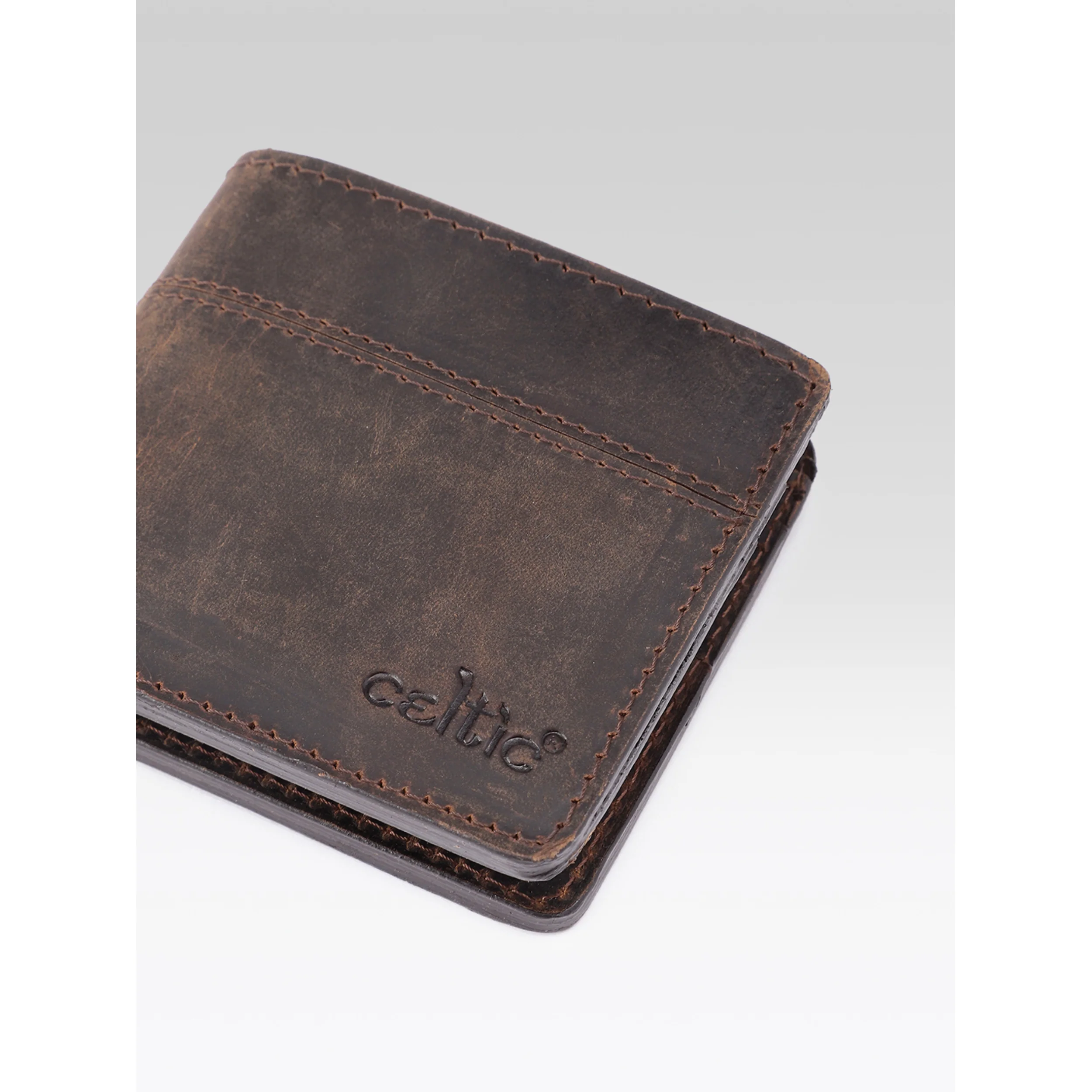 Genuine Vintage Brown Leather Bi-Fold Wallet with Coin Pocket - Image 6