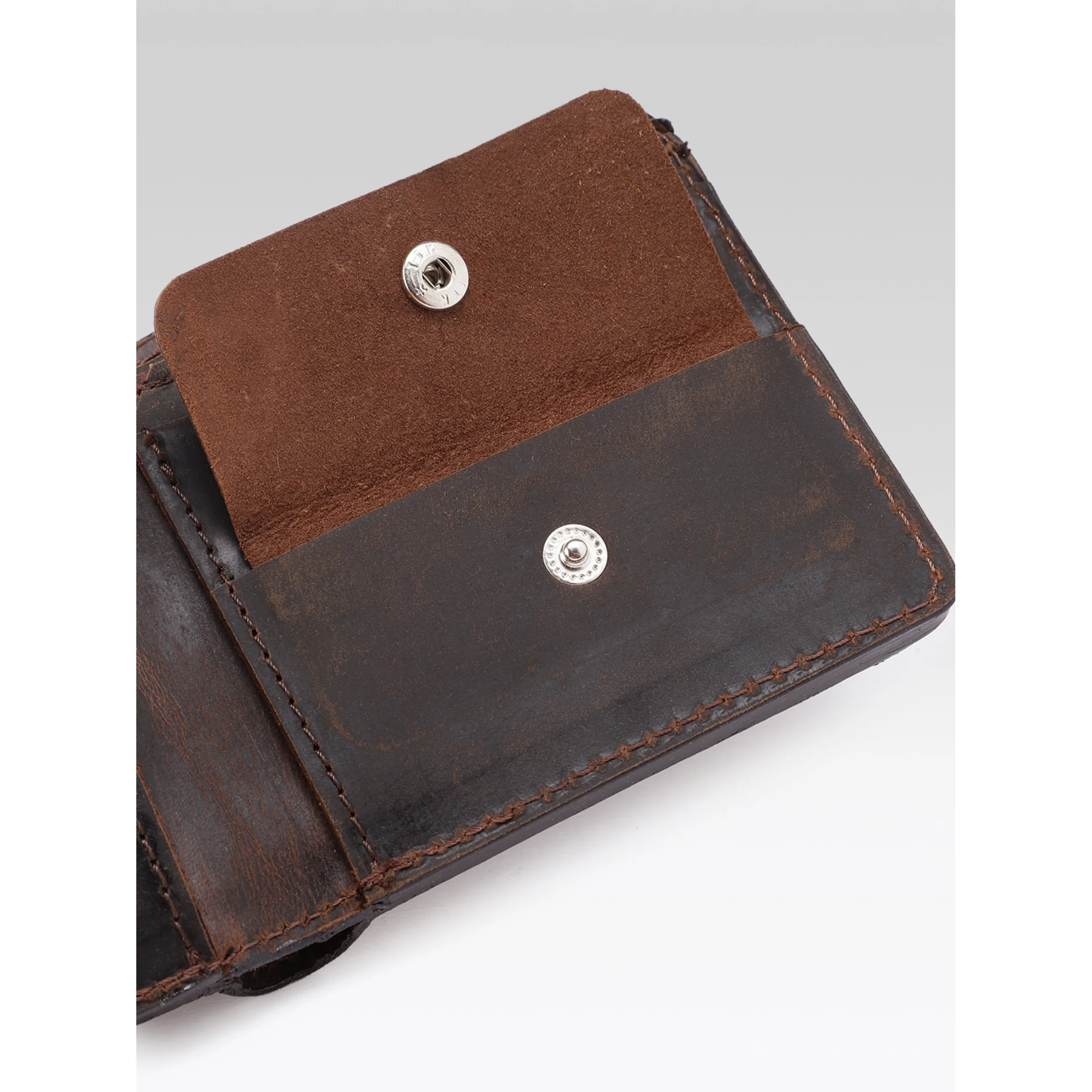 Genuine Vintage Brown Leather Bi-Fold Wallet with Coin Pocket - Image 7