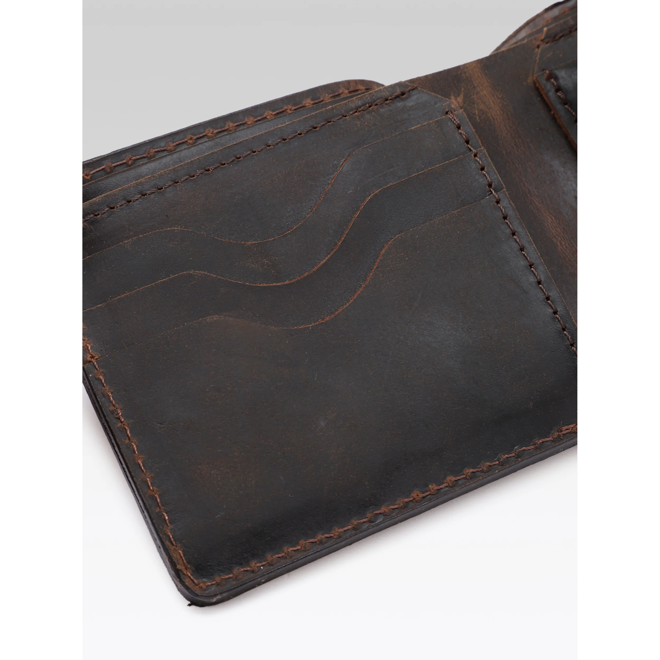Genuine Vintage Brown Leather Bi-Fold Wallet with Coin Pocket - Image 8