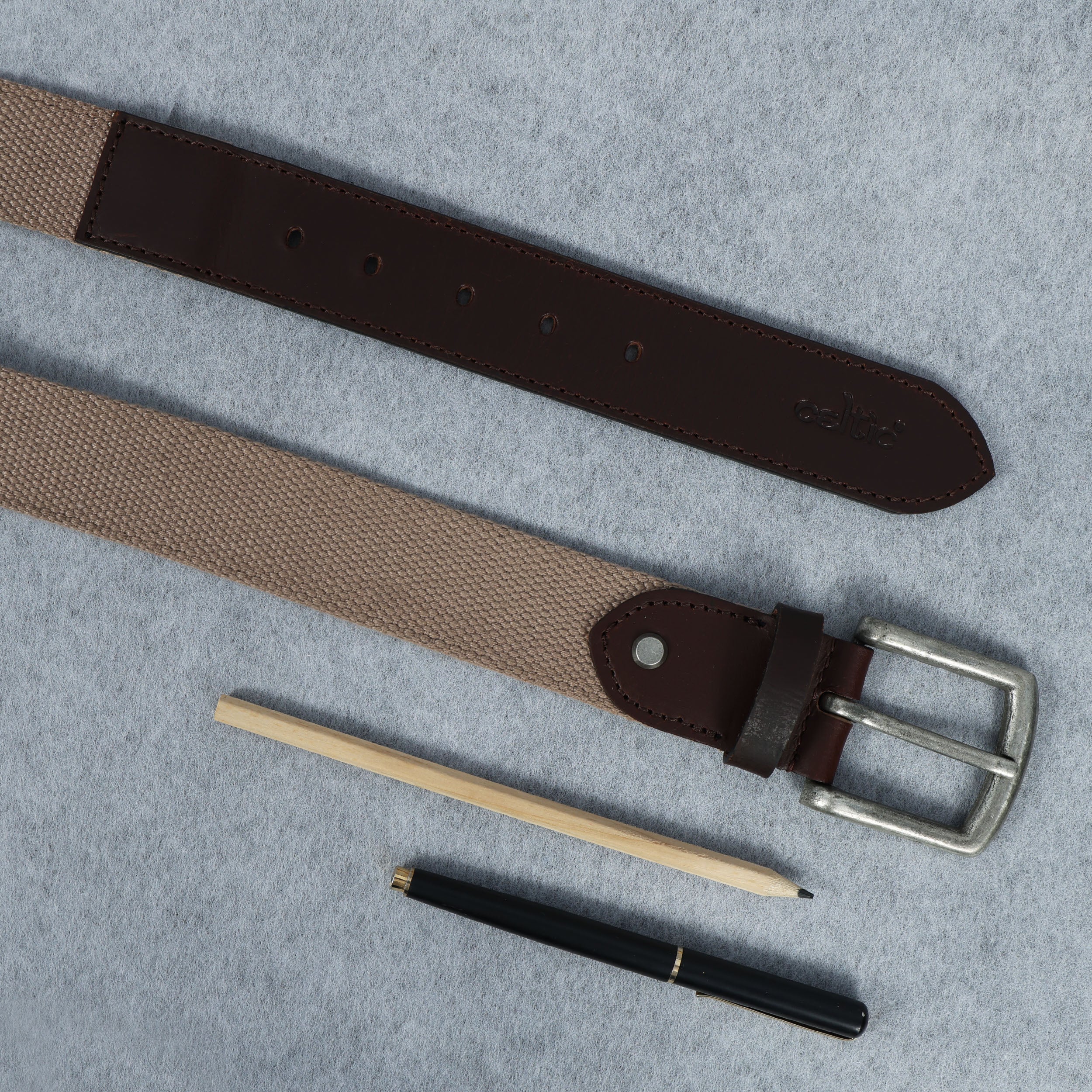 Unisex Genuine Leather Canvas Beige Brown Waist Accessory Metal Buckle Casual - Image 2