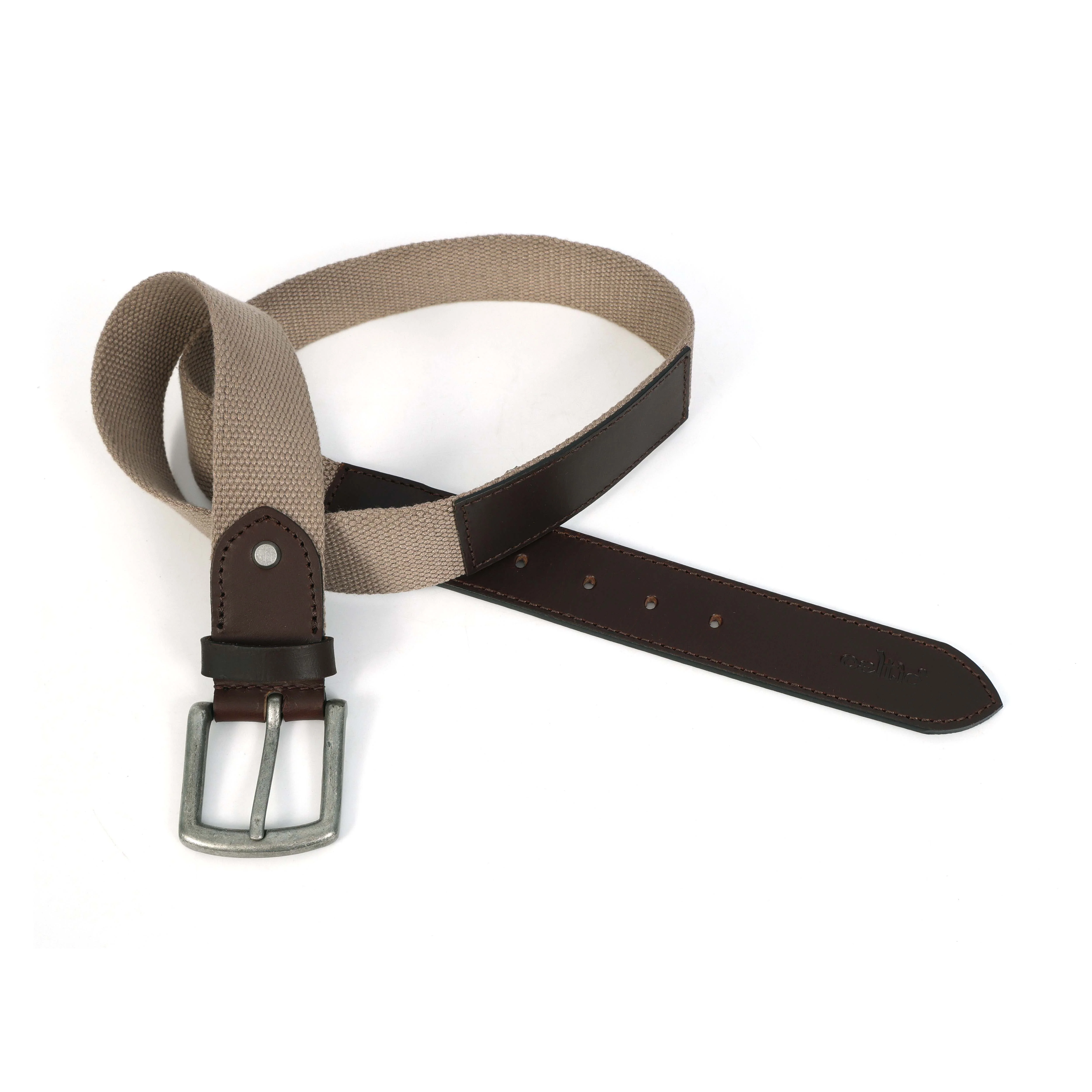 Unisex Genuine Leather Canvas Beige Brown Waist Accessory Metal Buckle Casual - Image 3