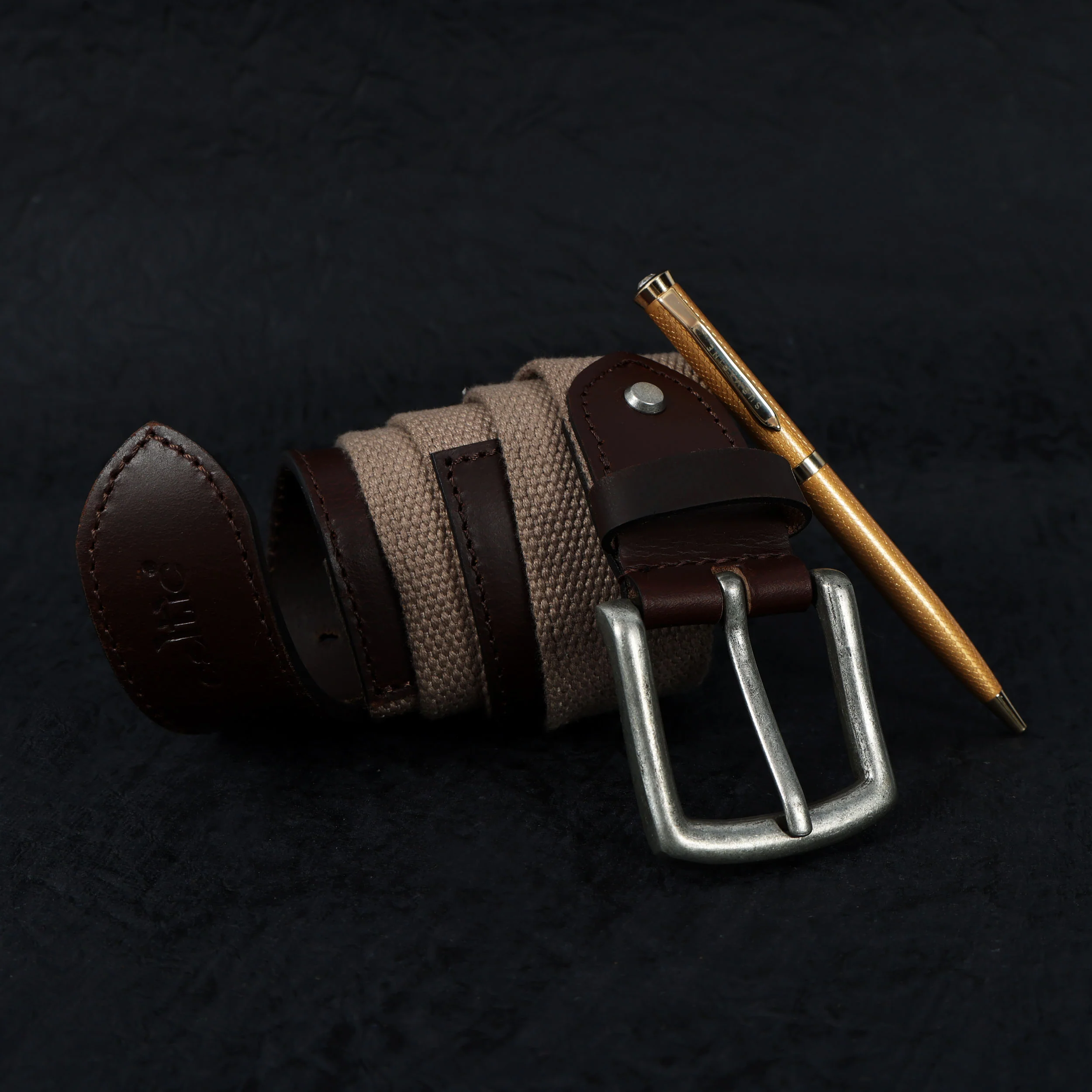 Unisex Genuine Leather Canvas Beige Brown Waist Accessory Metal Buckle Casual - Image 8