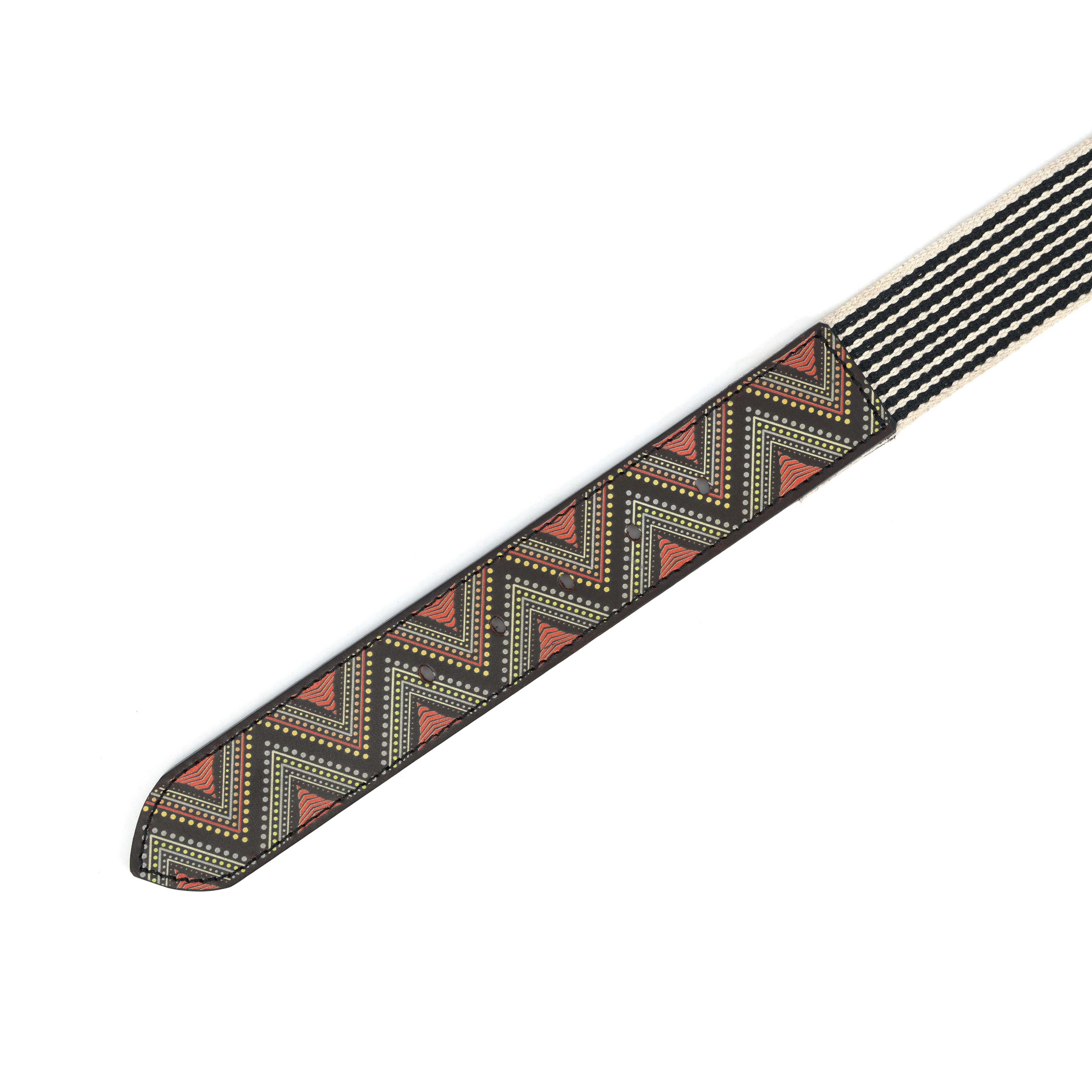 Unisex Genuine Leather Tribal Geometric Elastic Waist Accessory Antique Metal Buckle - Image 3