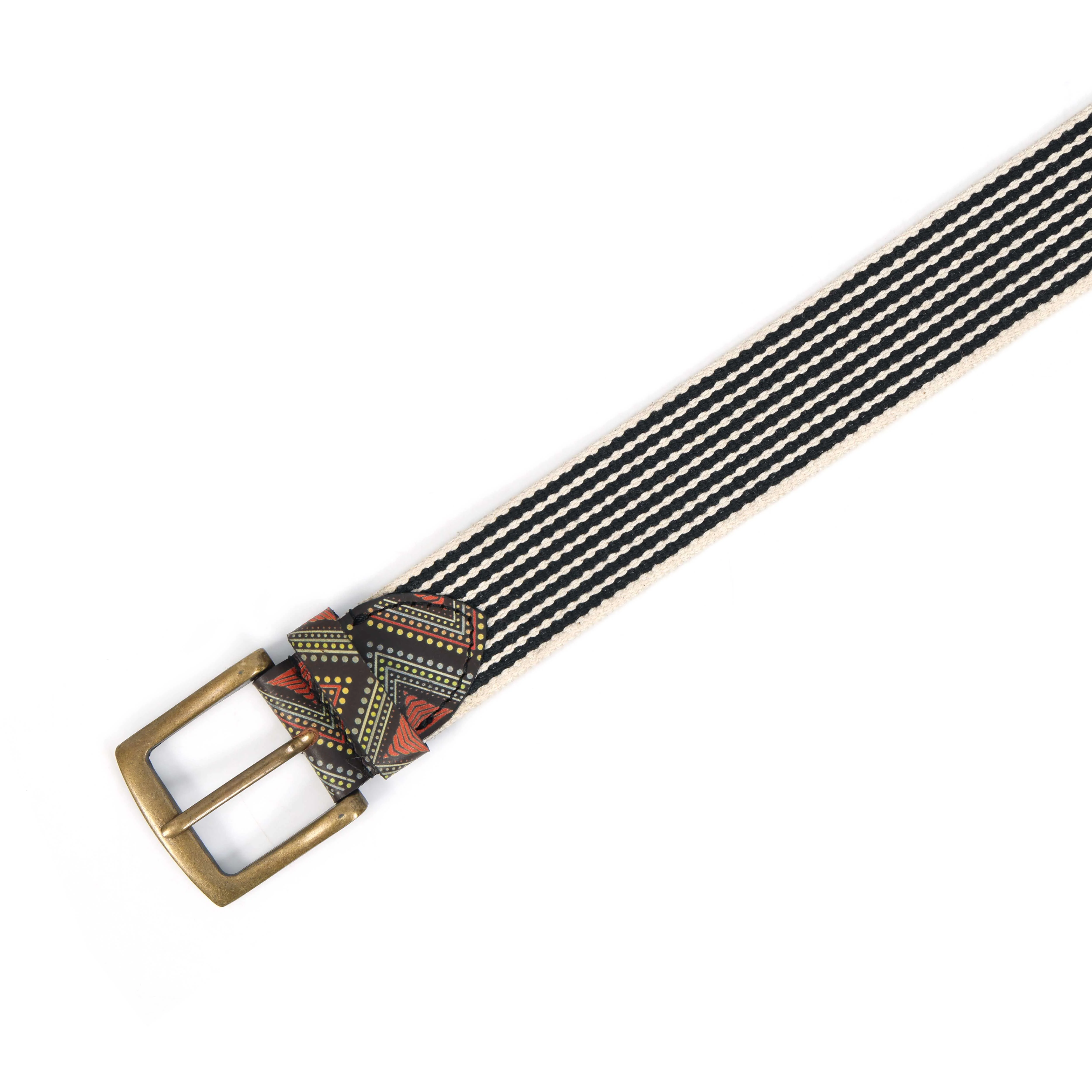 Unisex Genuine Leather Tribal Geometric Elastic Waist Accessory Antique Metal Buckle - Image 4