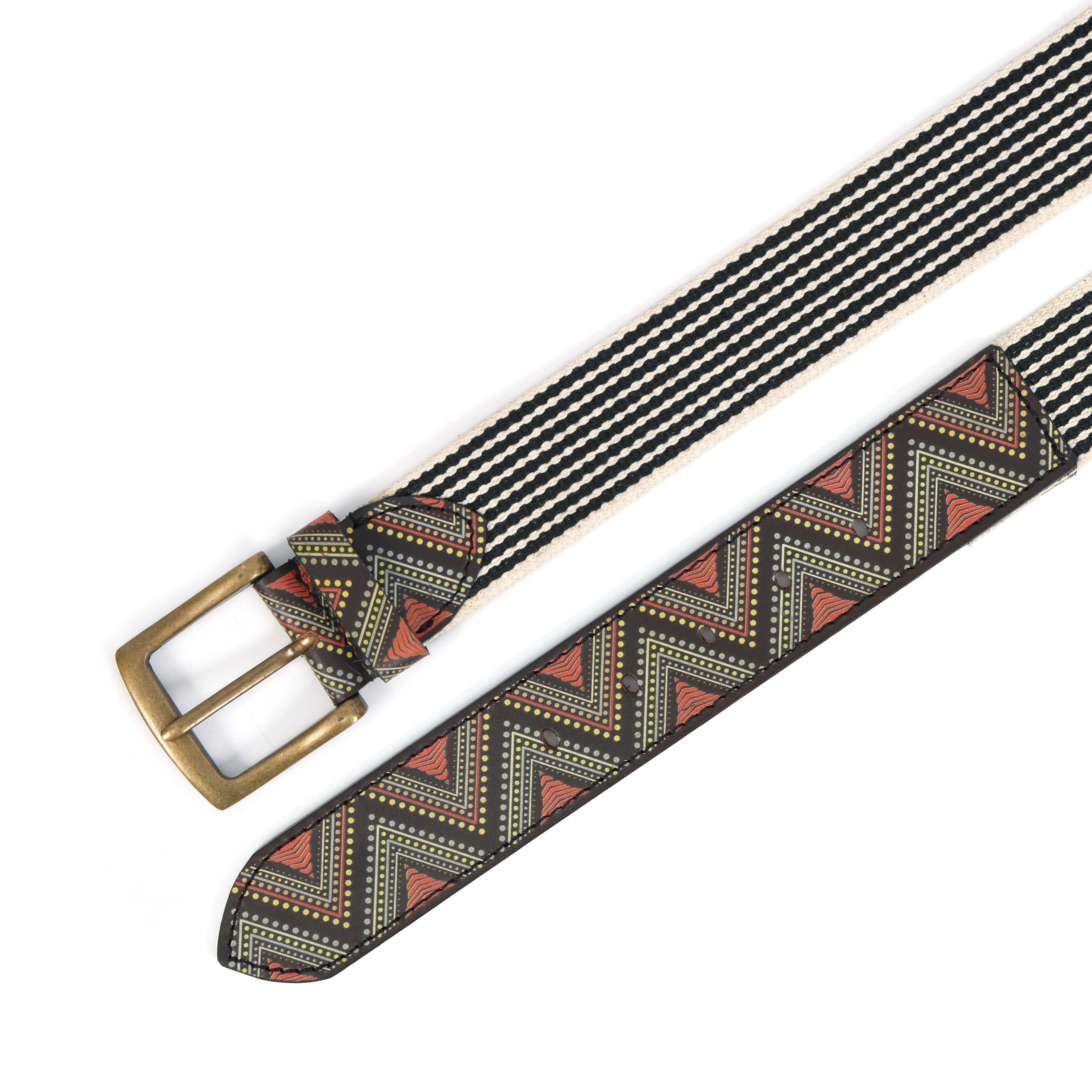 Unisex Genuine Leather Tribal Geometric Elastic Waist Accessory Antique Metal Buckle - Image 5