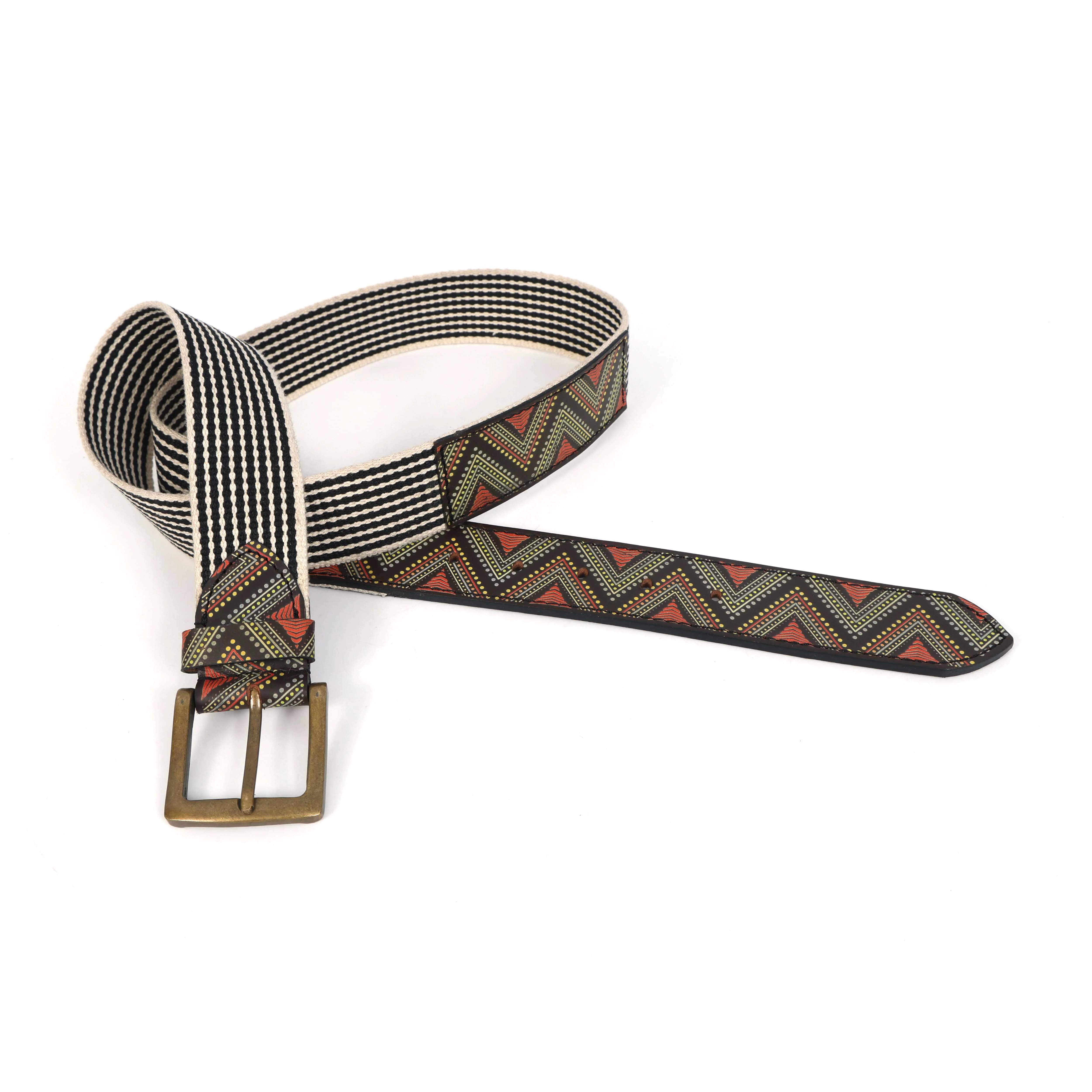 Unisex Genuine Leather Tribal Geometric Elastic Waist Accessory Antique Metal Buckle - Image 6