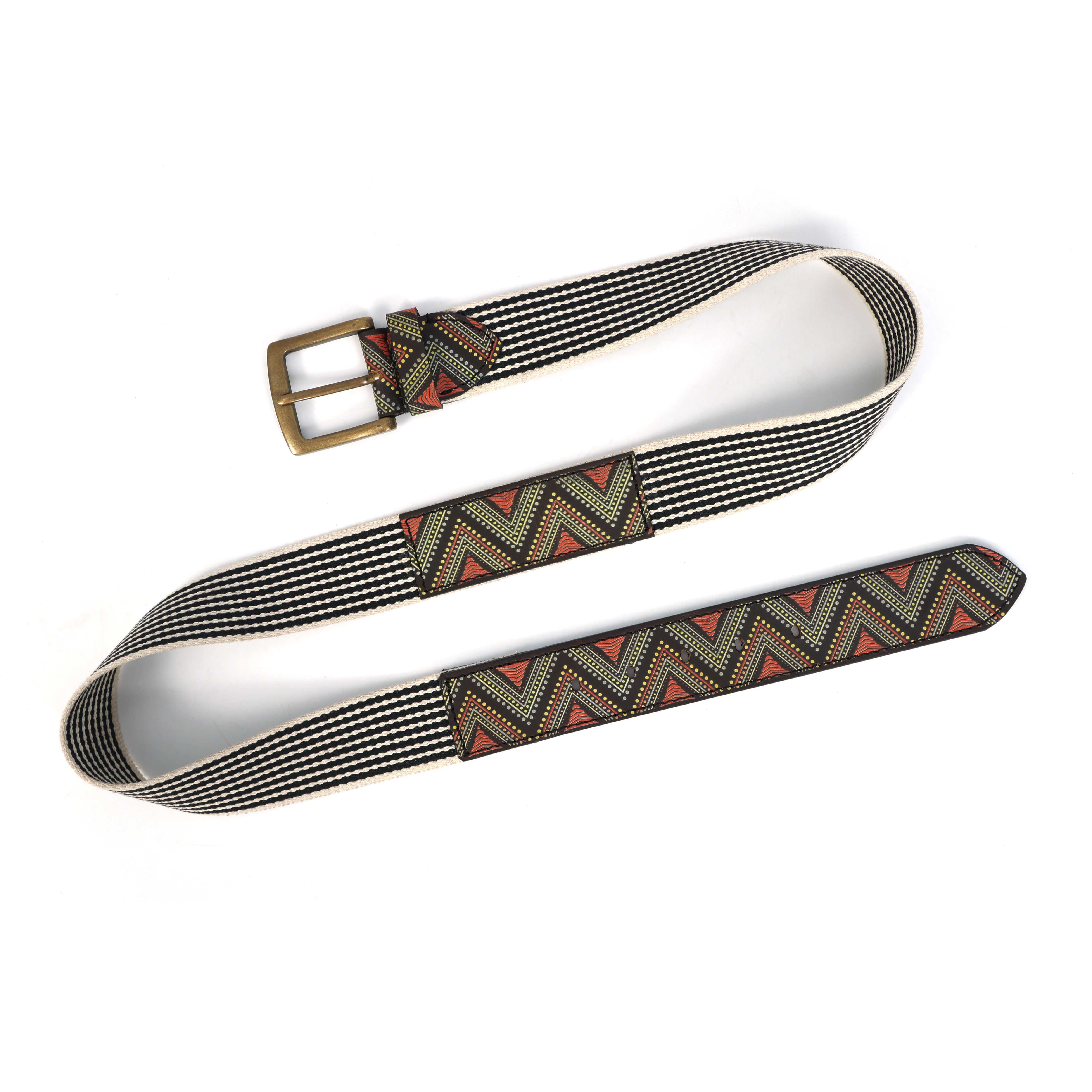 Unisex Genuine Leather Tribal Geometric Elastic Waist Accessory Antique Metal Buckle - Image 7