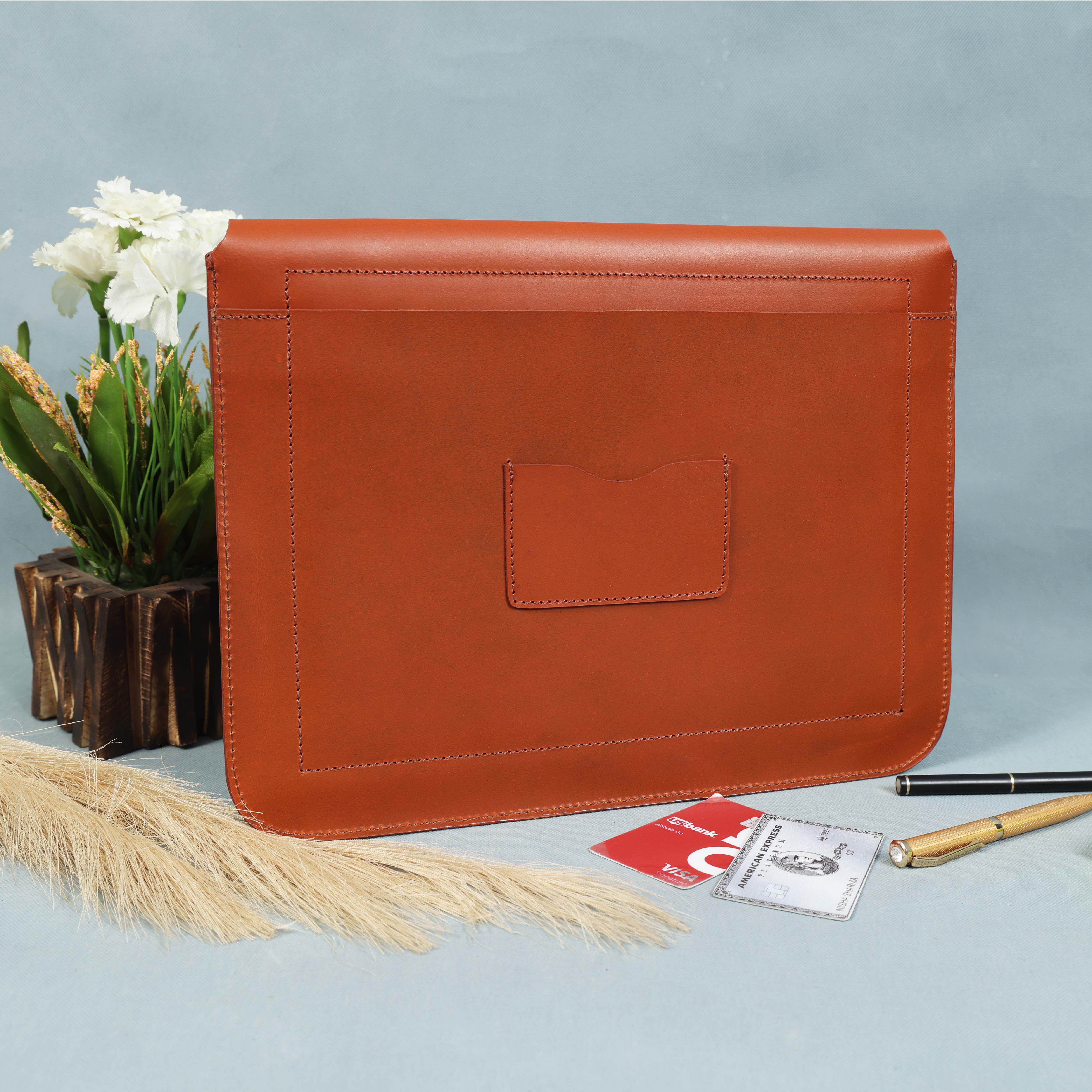 Premium Genuine Leather iPad Sleeve with Magnetic Flap Closure & Soft Suede Lining - Image 12