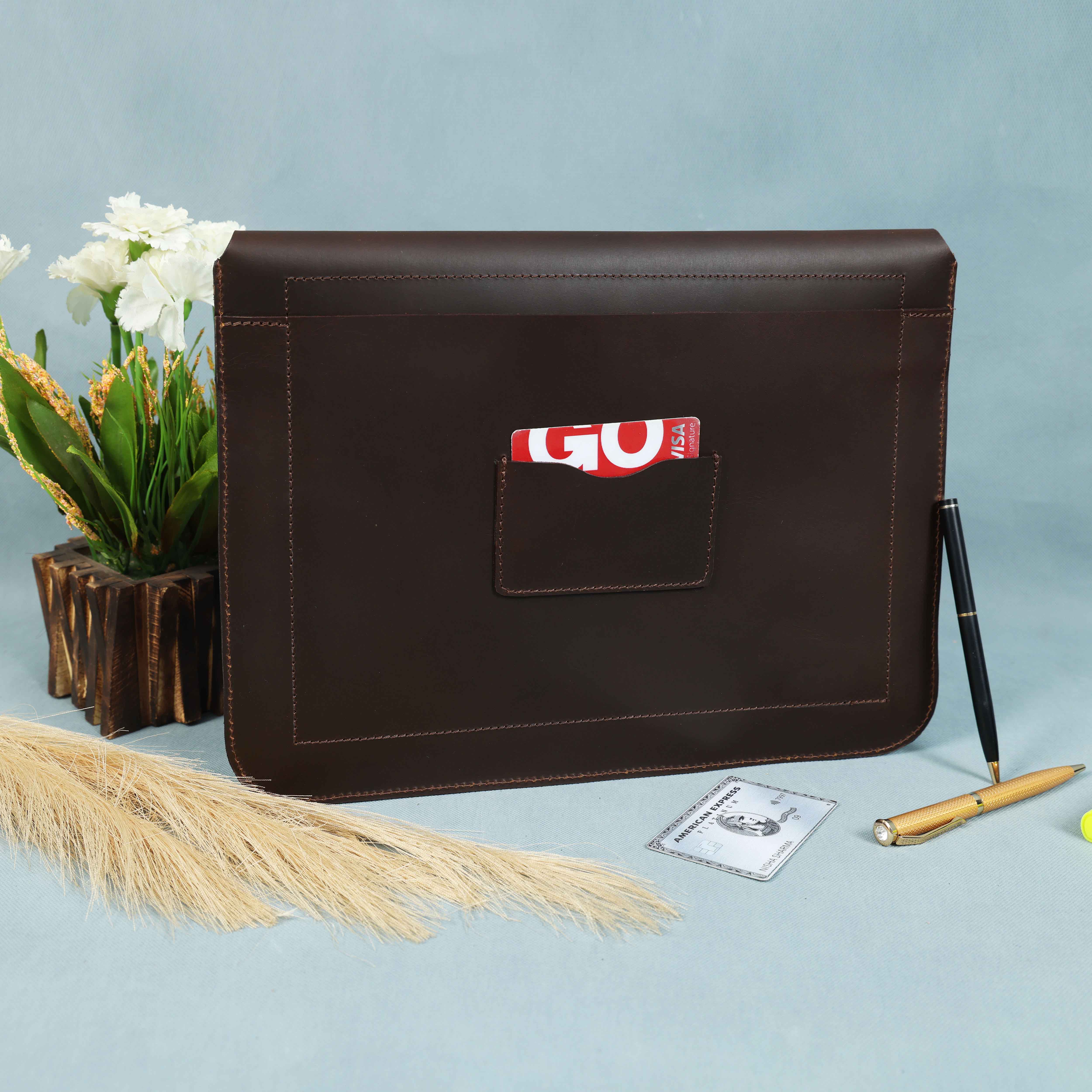 Premium Genuine Leather iPad Sleeve with Magnetic Flap Closure & Soft Suede Lining - Image 2
