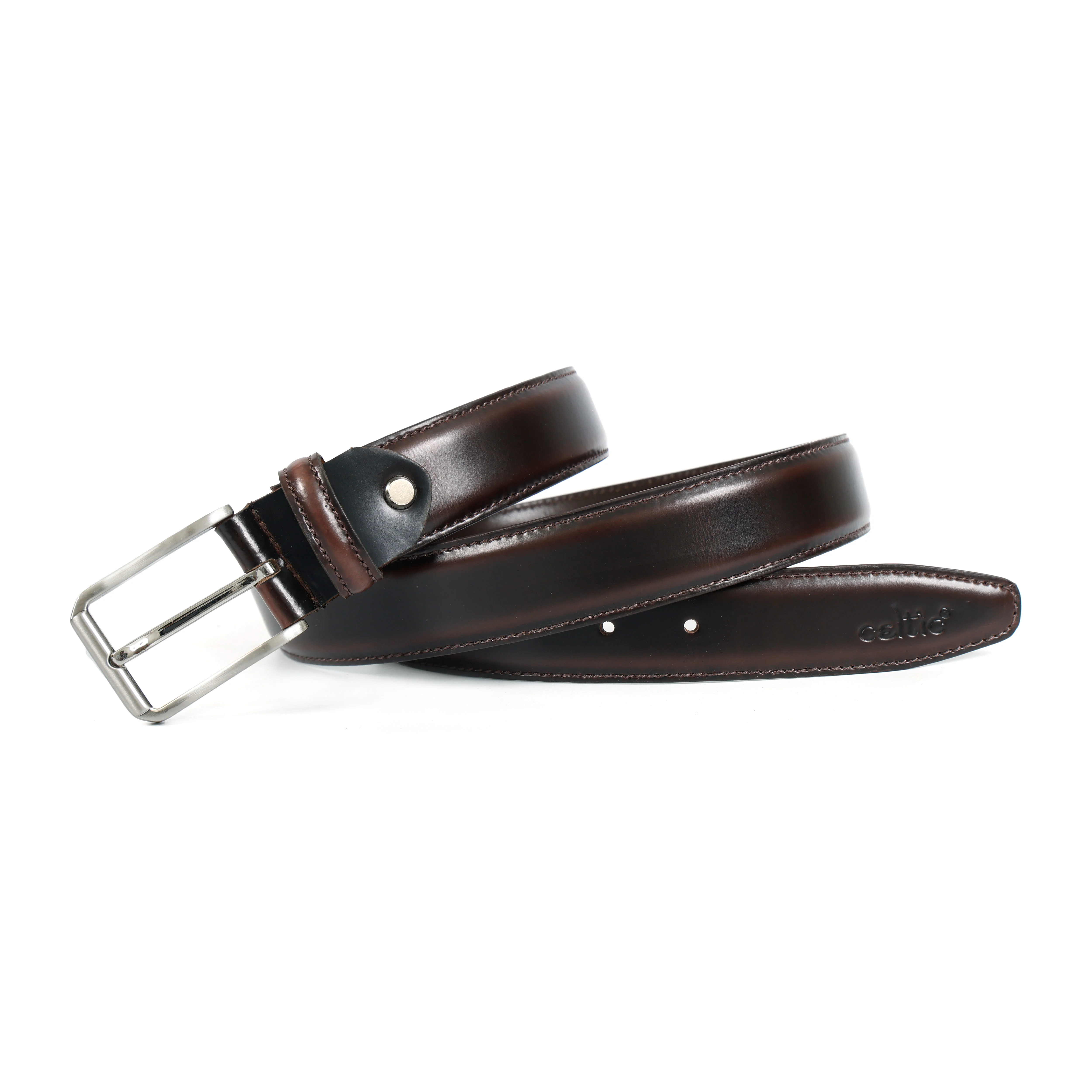 Premium Genuine Handcrafted Unisex Brown Leather Belt with Classic Silver Buckle - Image 2