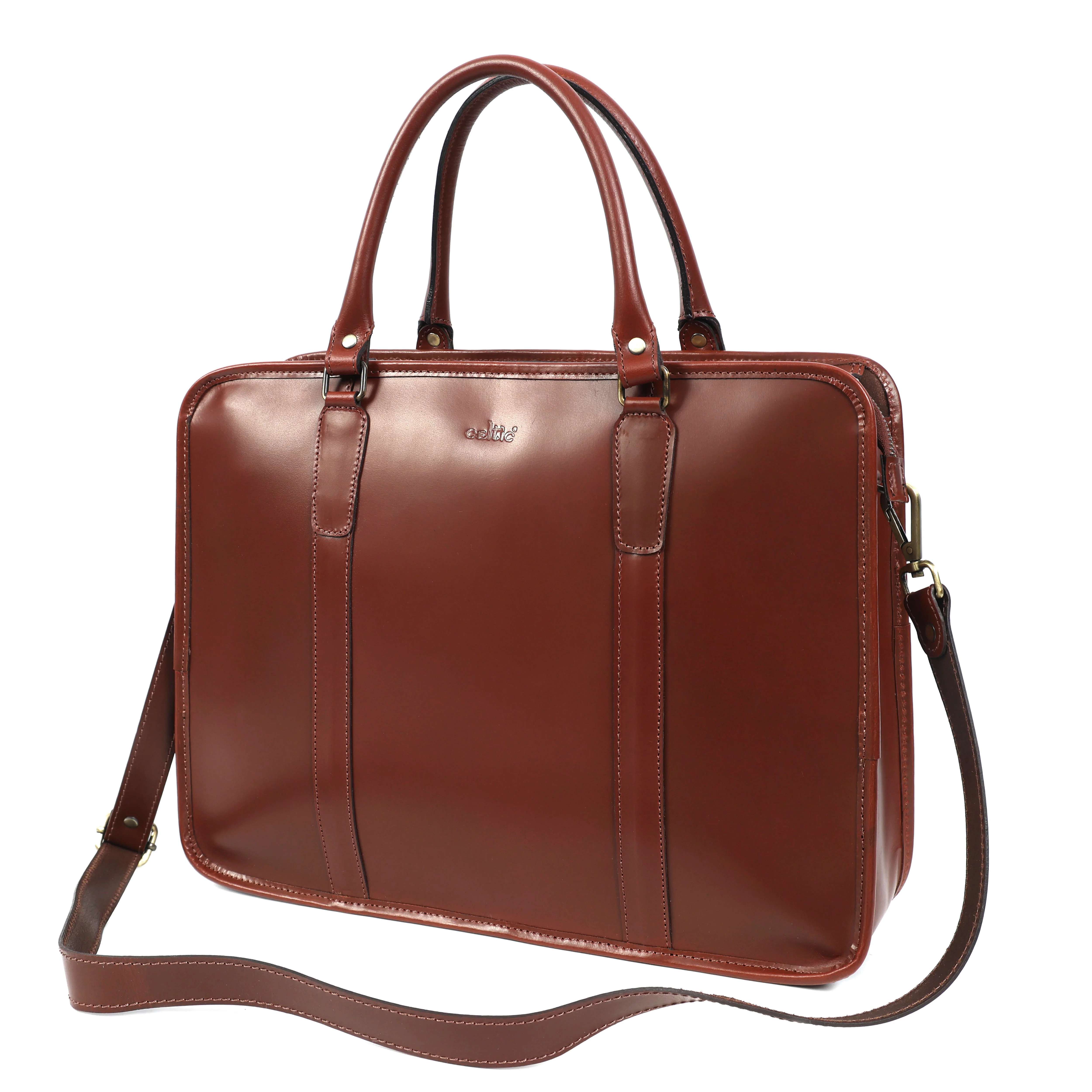 Premium Full-Grain Leather Laptop Briefcase with Zip Closure & Detachable Shoulder Strap - Image 2