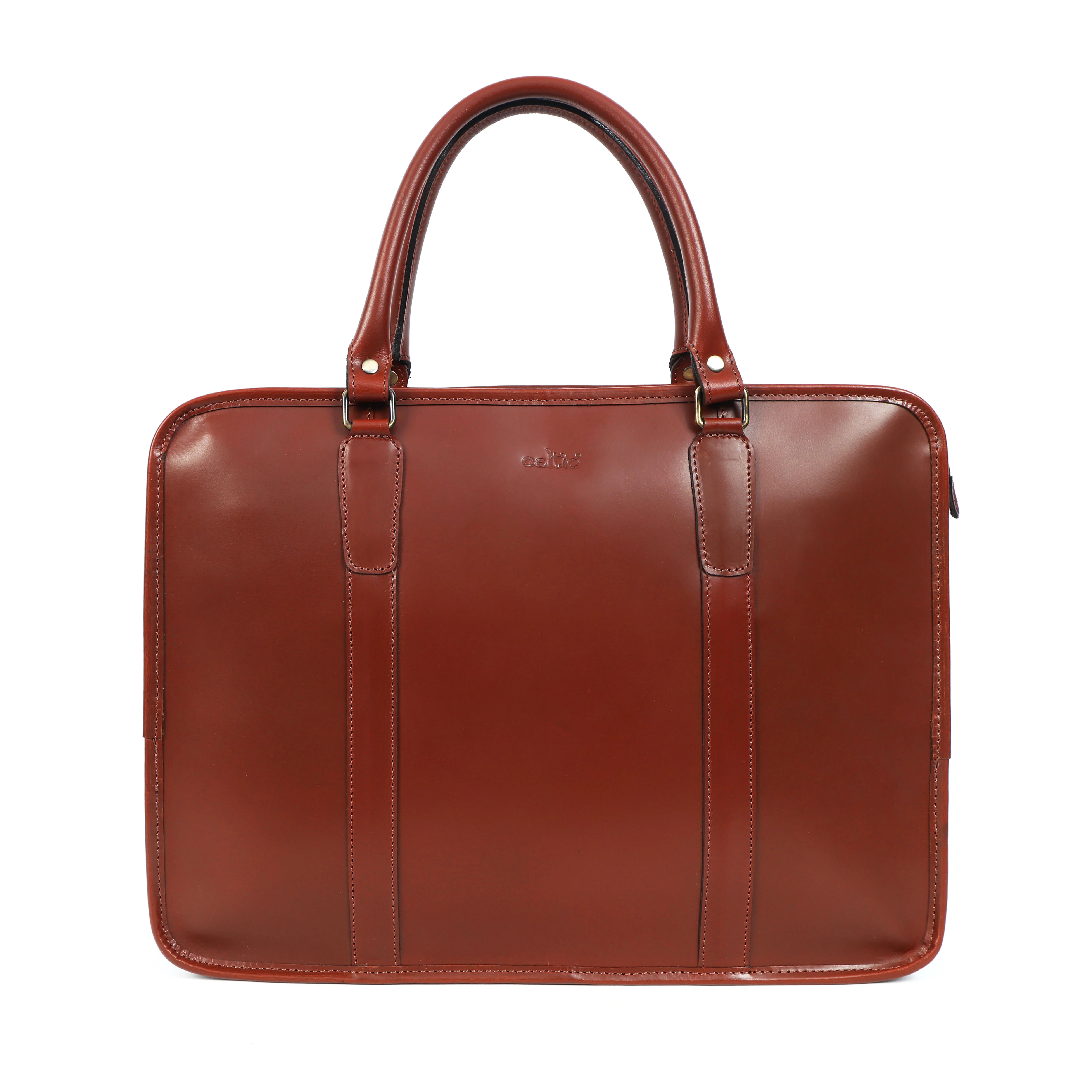 Premium Full-Grain Leather Laptop Briefcase with Zip Closure & Detachable Shoulder Strap - Image 3