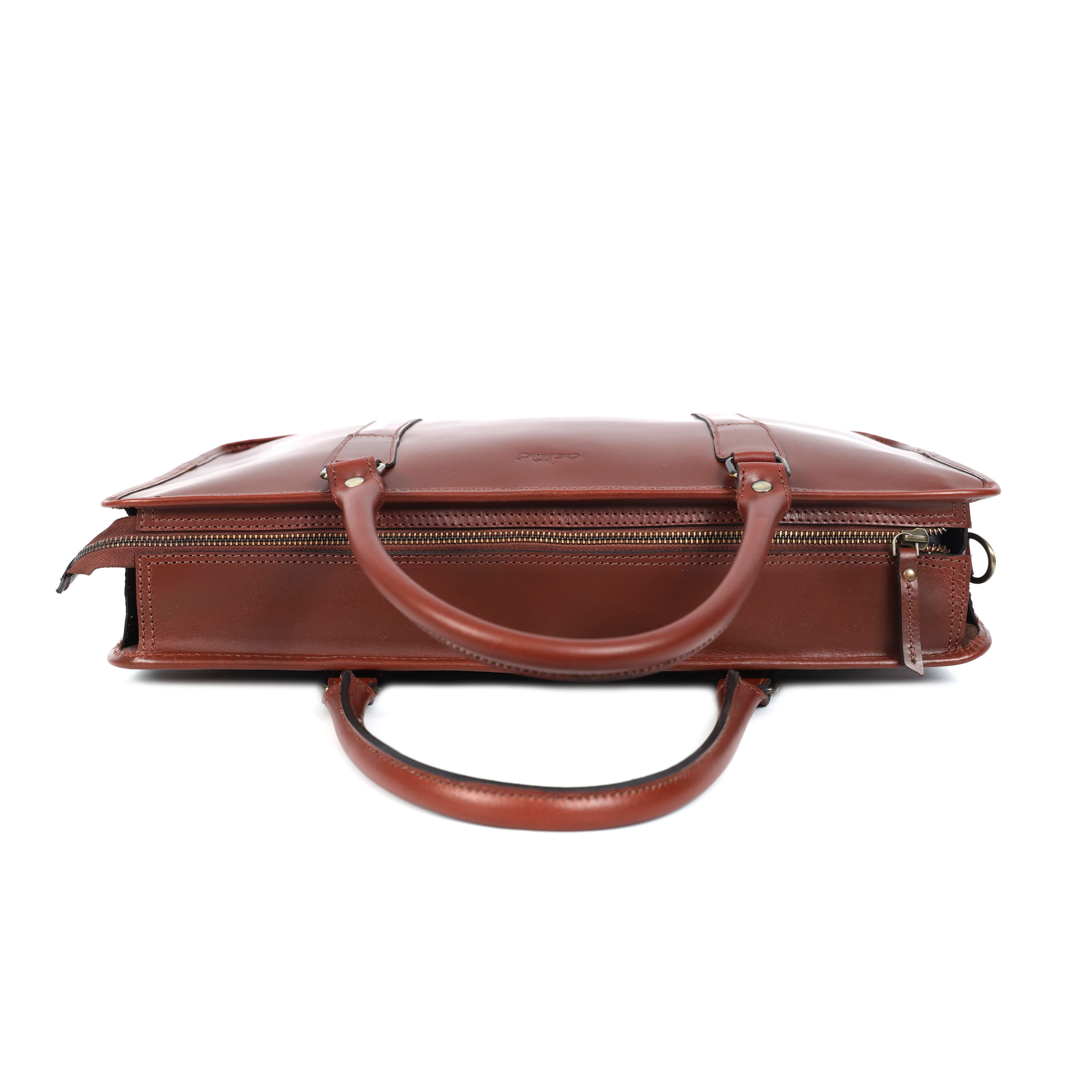 Premium Full-Grain Leather Laptop Briefcase with Zip Closure & Detachable Shoulder Strap - Image 6