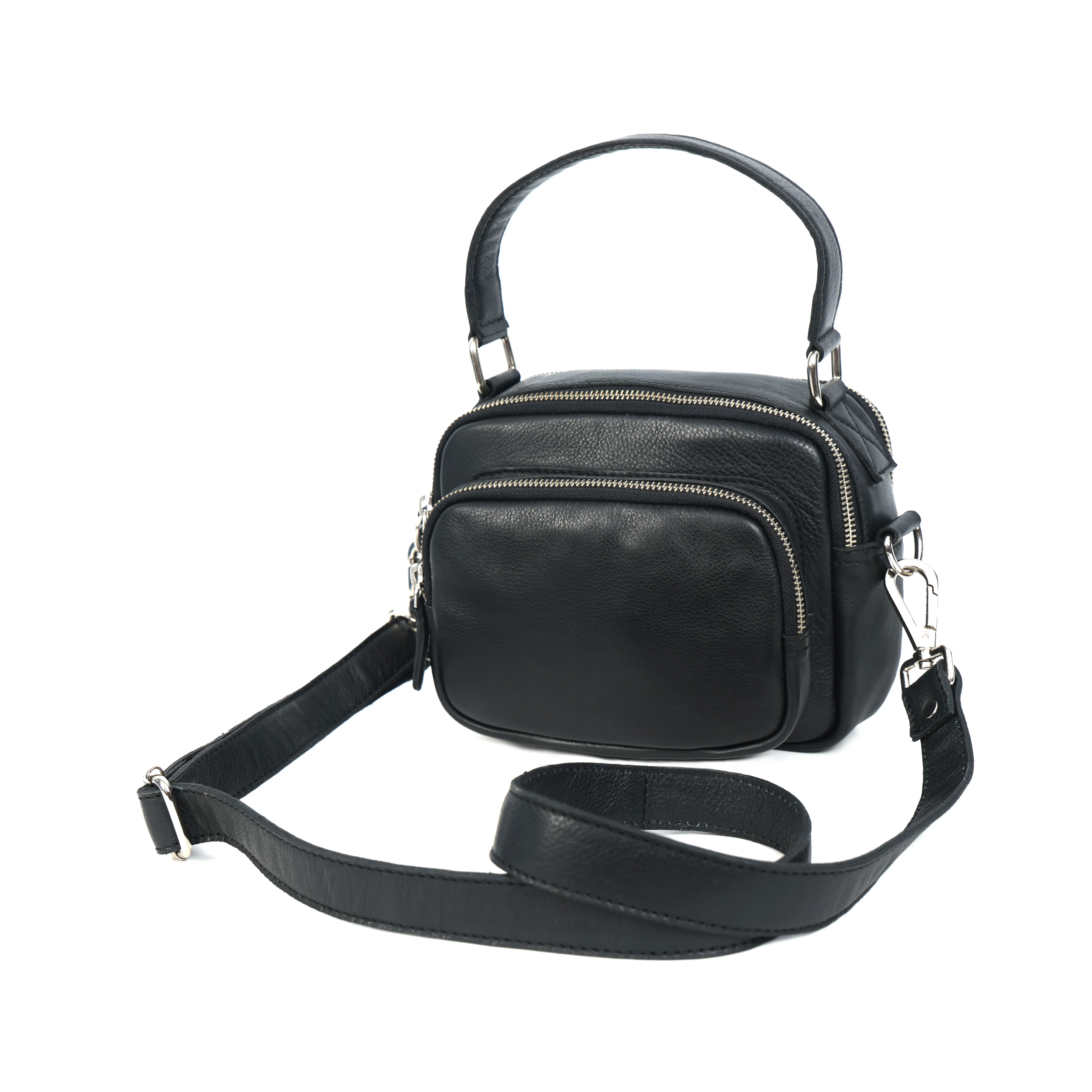 Premium Export Quality Genuine Leather Crossbody Bag with Dual Zip Pockets & Strap - Image 2
