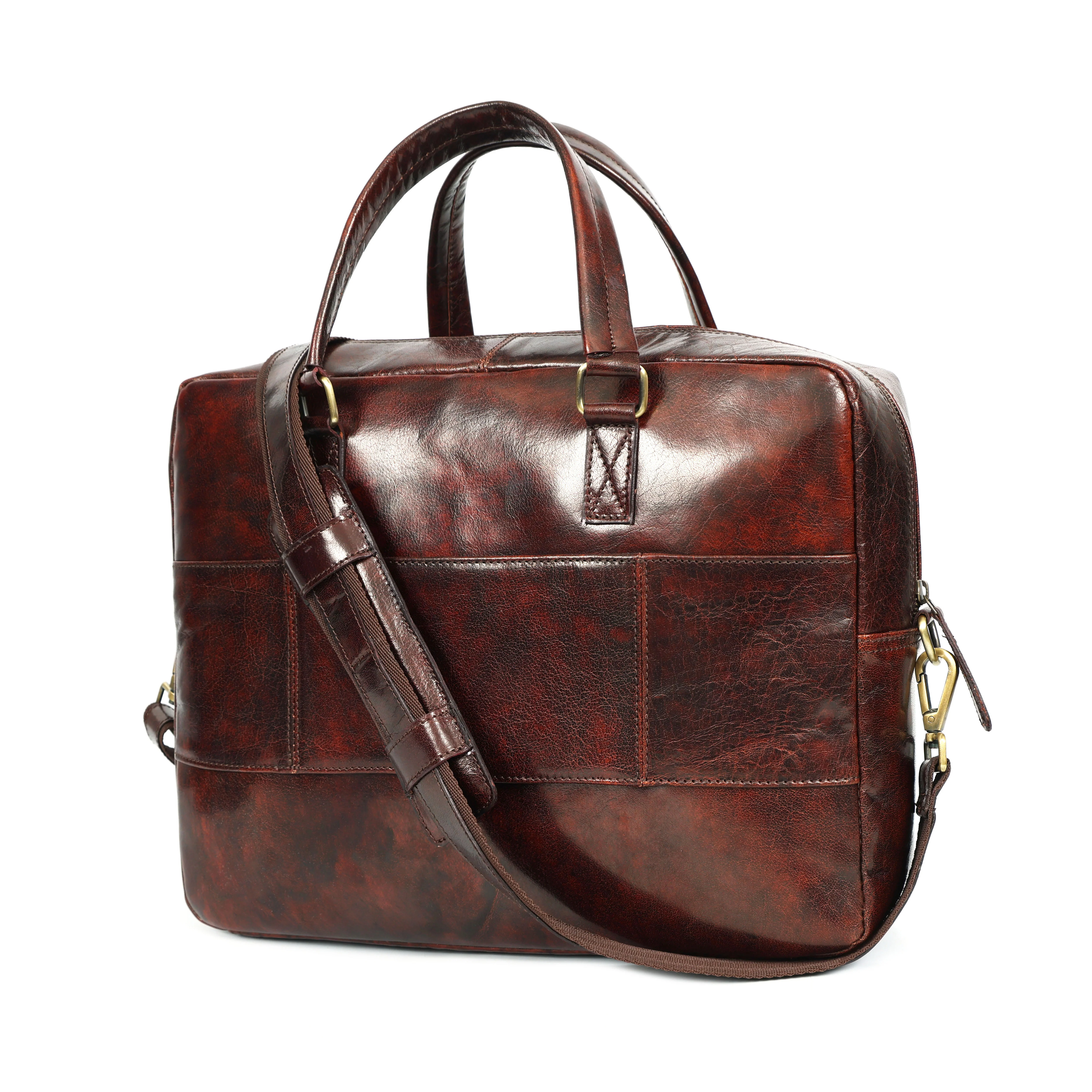 Premium Full Grain Leather Office Briefcase Laptop Bag with Zipper & Shoulder Strap - Image 2