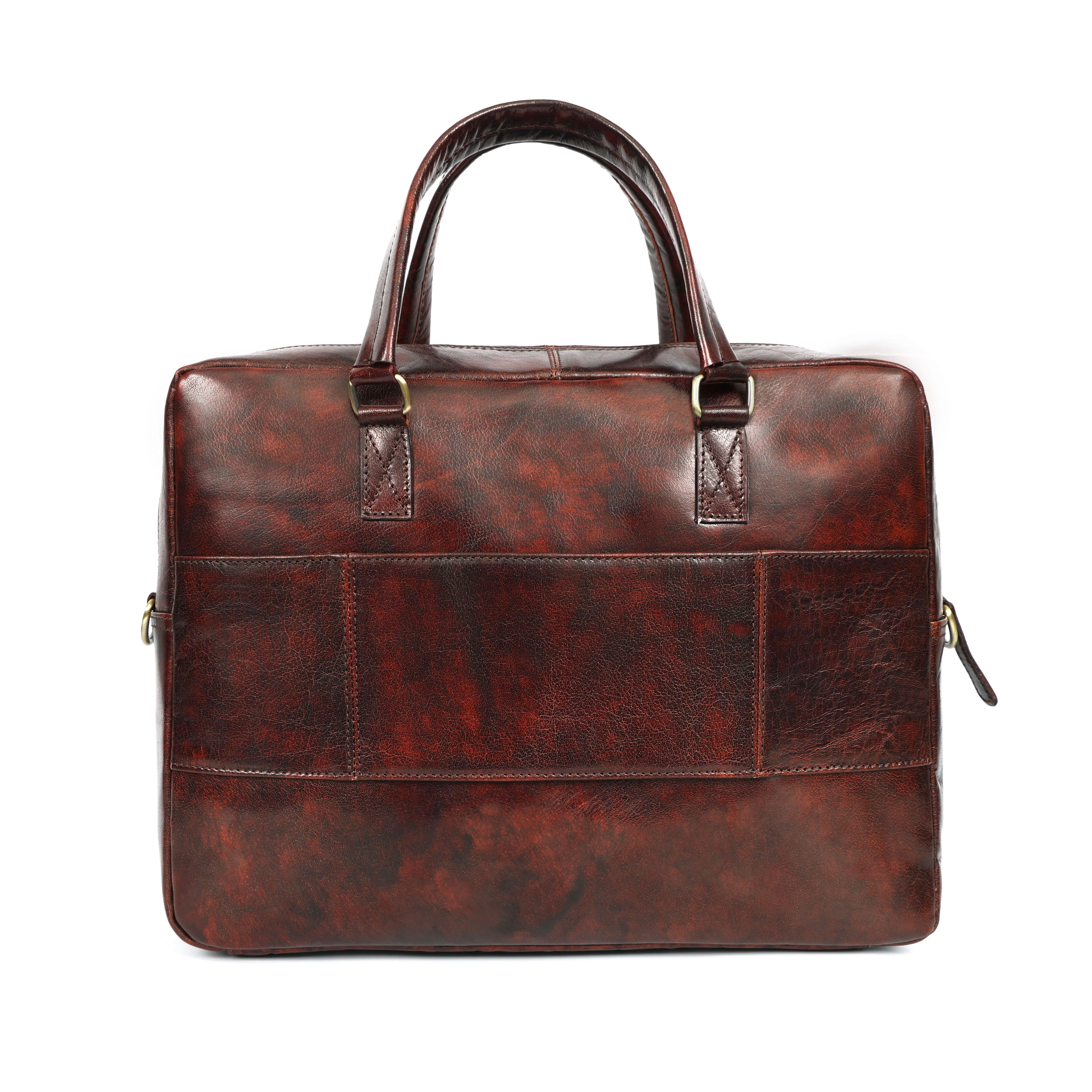 Premium Full Grain Leather Office Briefcase Laptop Bag with Zipper & Shoulder Strap - Image 4