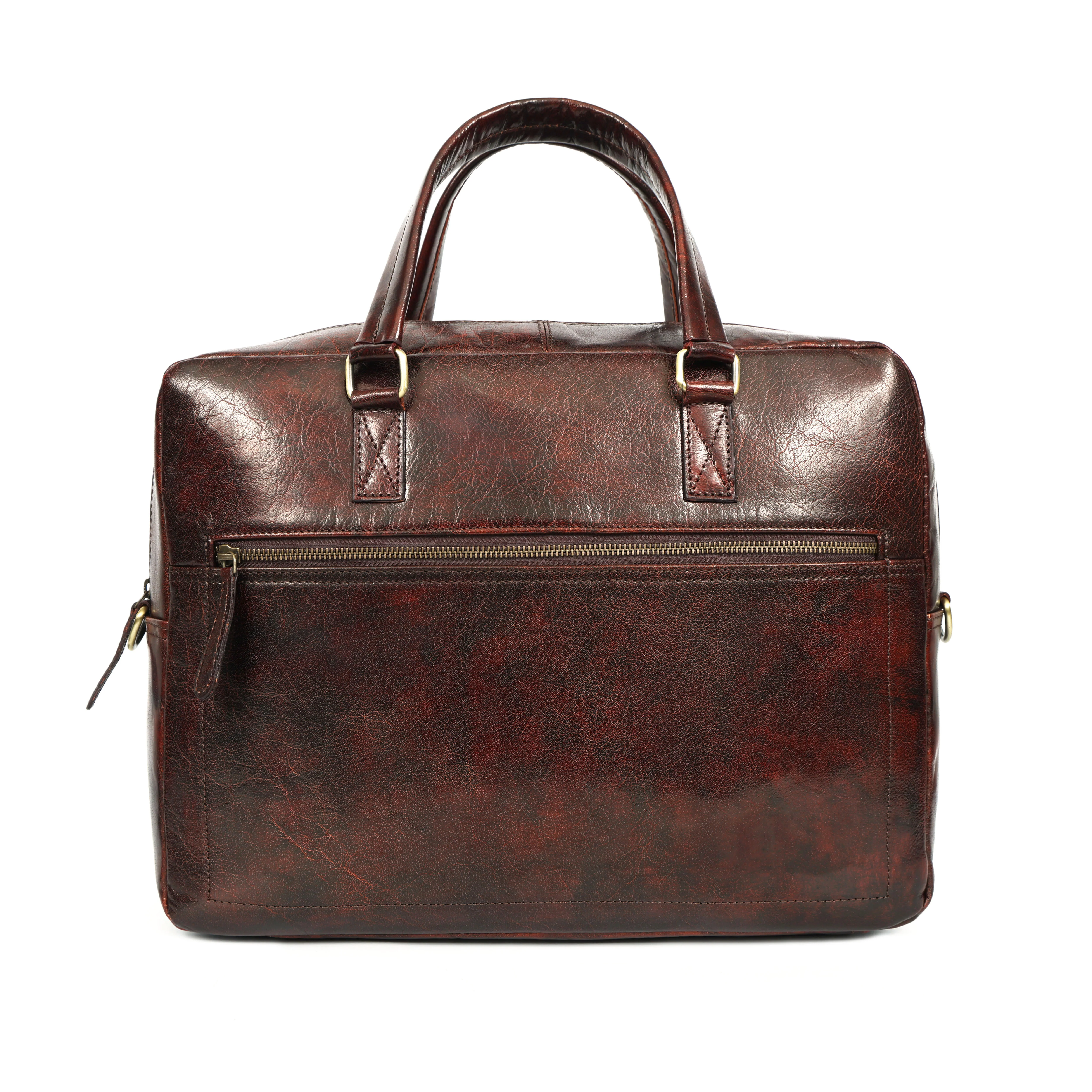 Premium Full Grain Leather Office Briefcase Laptop Bag with Zipper & Shoulder Strap - Image 6