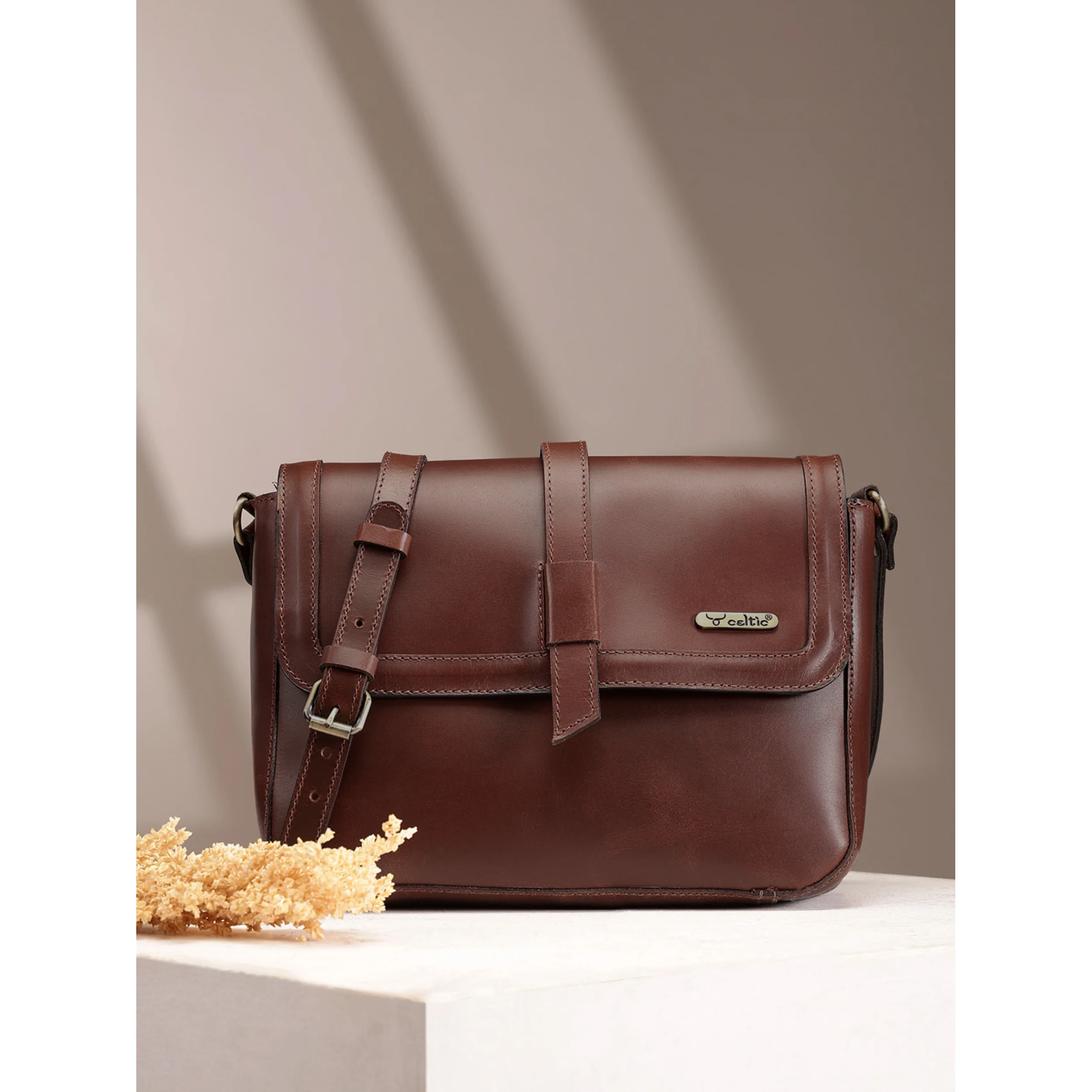 Premium Genuine Leather Sling Bag with Flap Closure, & Adjustable Strap - Image 10