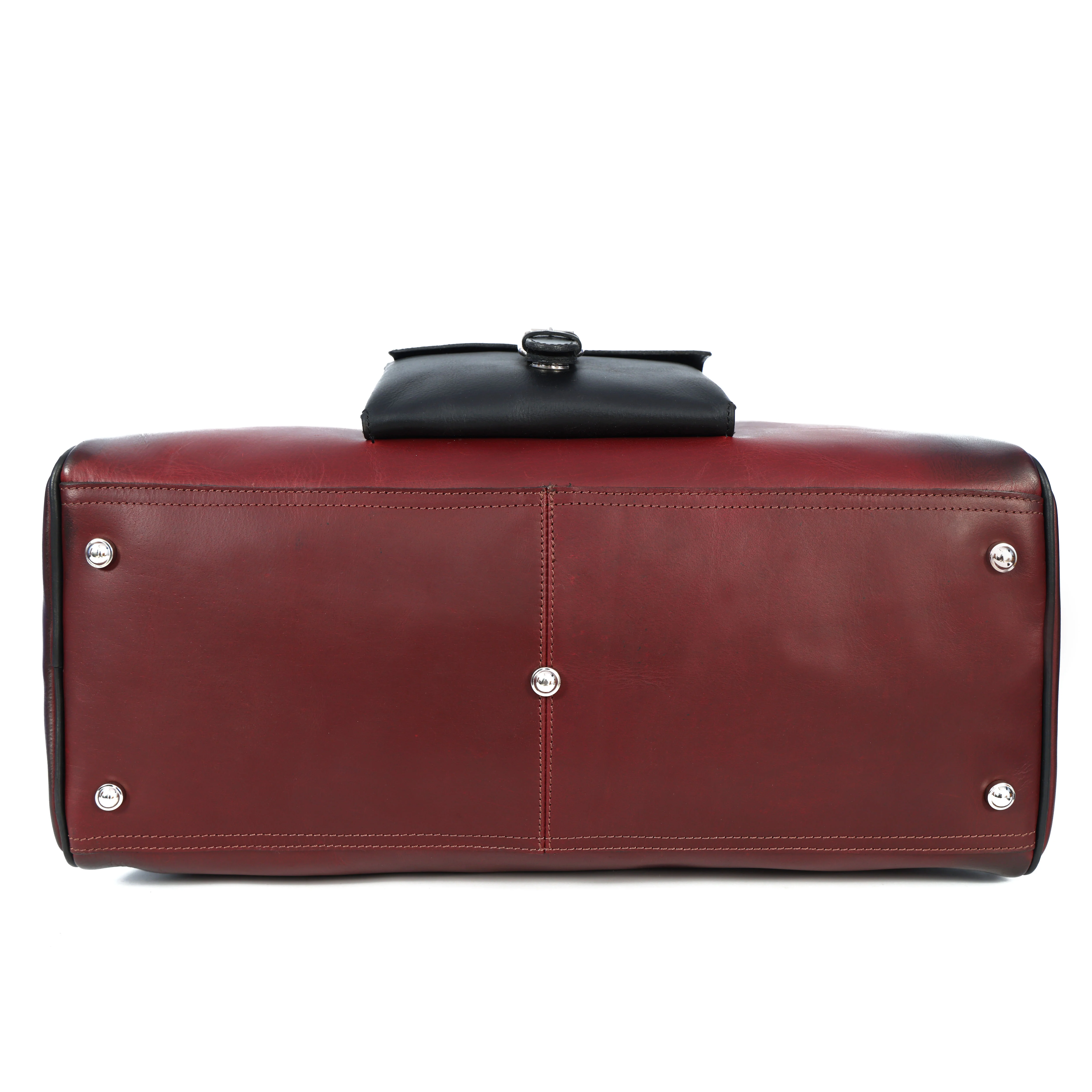 Premium Genuine Leather Travel Duffel Bag with Front Buckle Pocket & Dual Carry Straps - Image 4