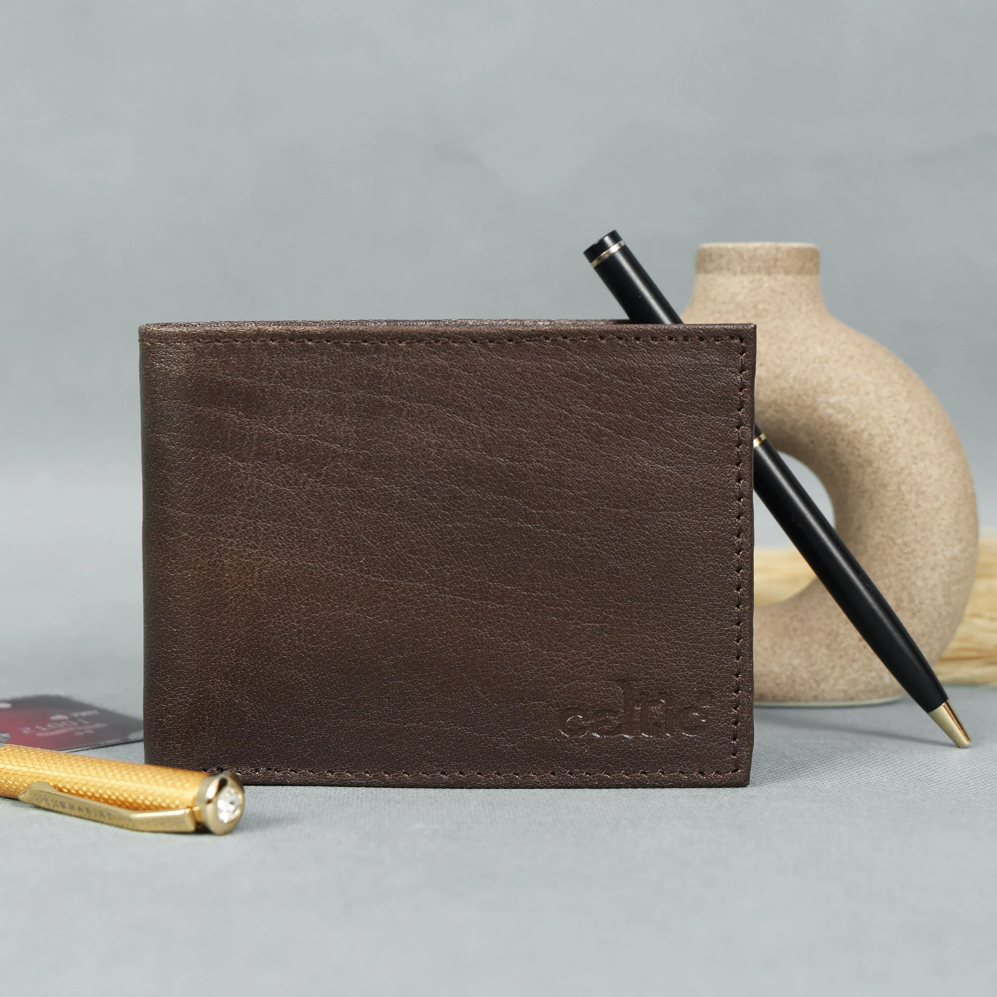 Premium Genuine Leather Bi-Fold Wallet with Flip ID Window