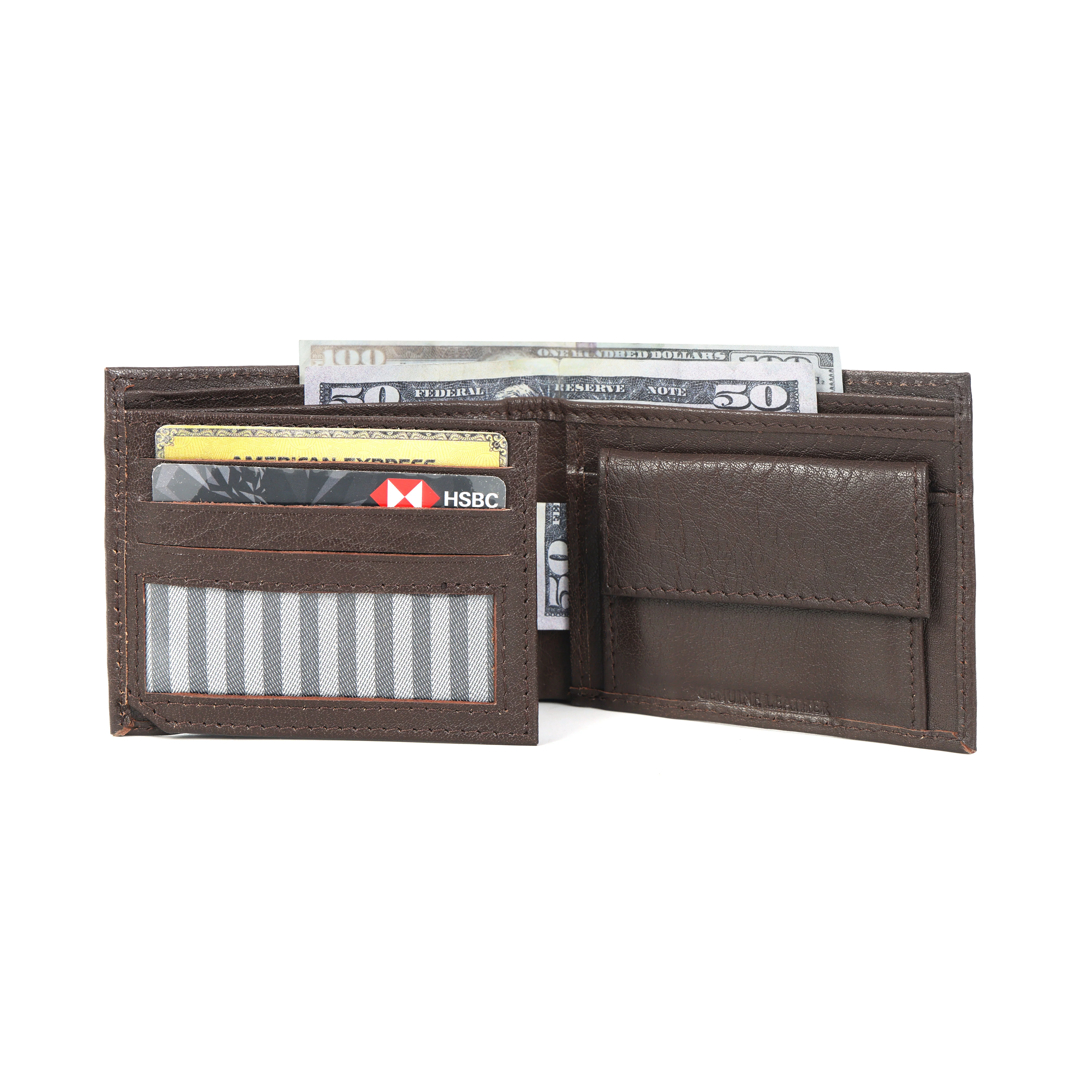 Premium Genuine Leather Bi-Fold Wallet with Flip ID Window - Image 5