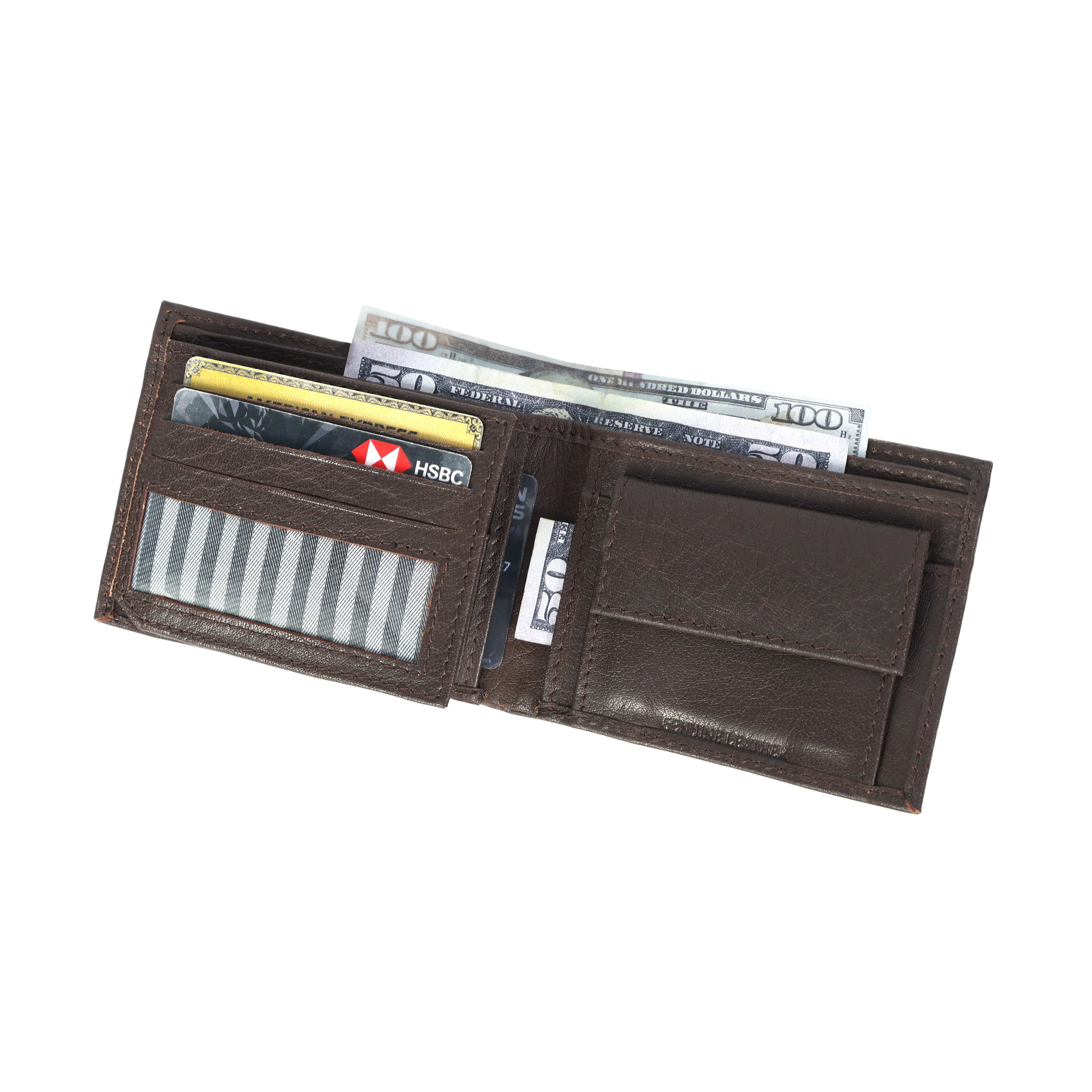 Premium Genuine Leather Bi-Fold Wallet with Flip ID Window - Image 6