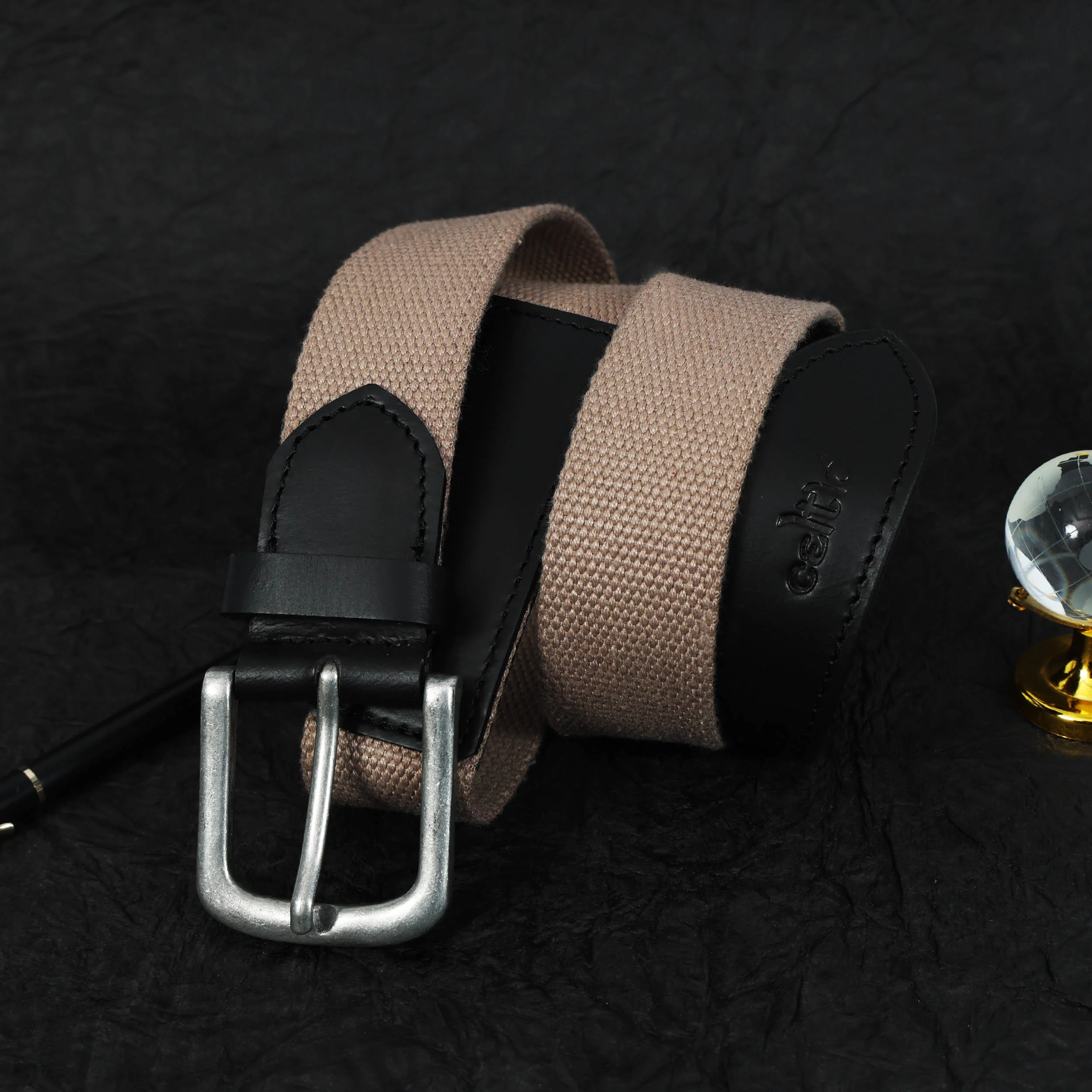 Unisex Genuine Leather Canvas Beige Black Waist Accessory Metal Buckle Casual - Image 2
