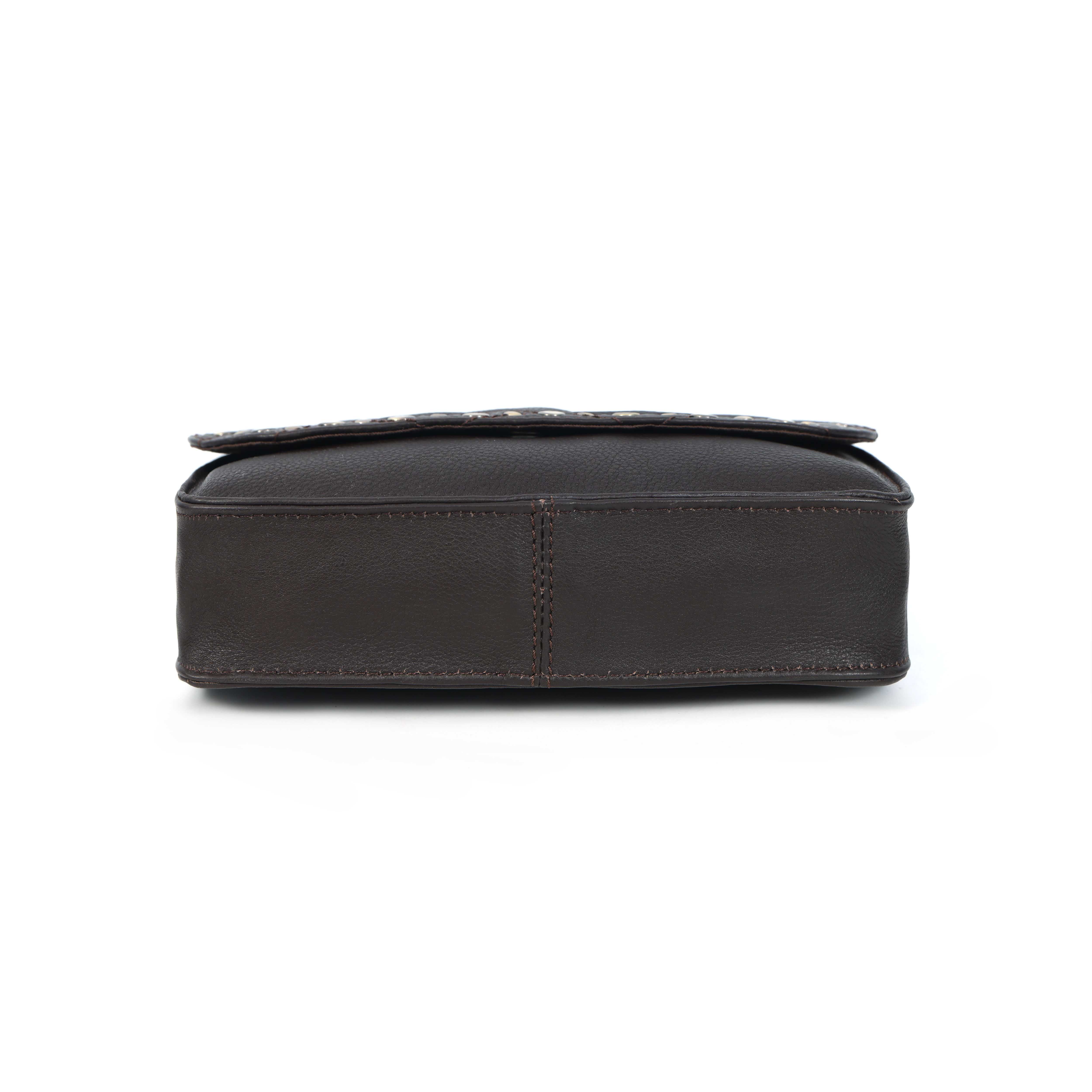 Premium  Quilted Leather Crossbody Bag with Stud Detail, Zip Pocket & Detachable Strap - Image 13
