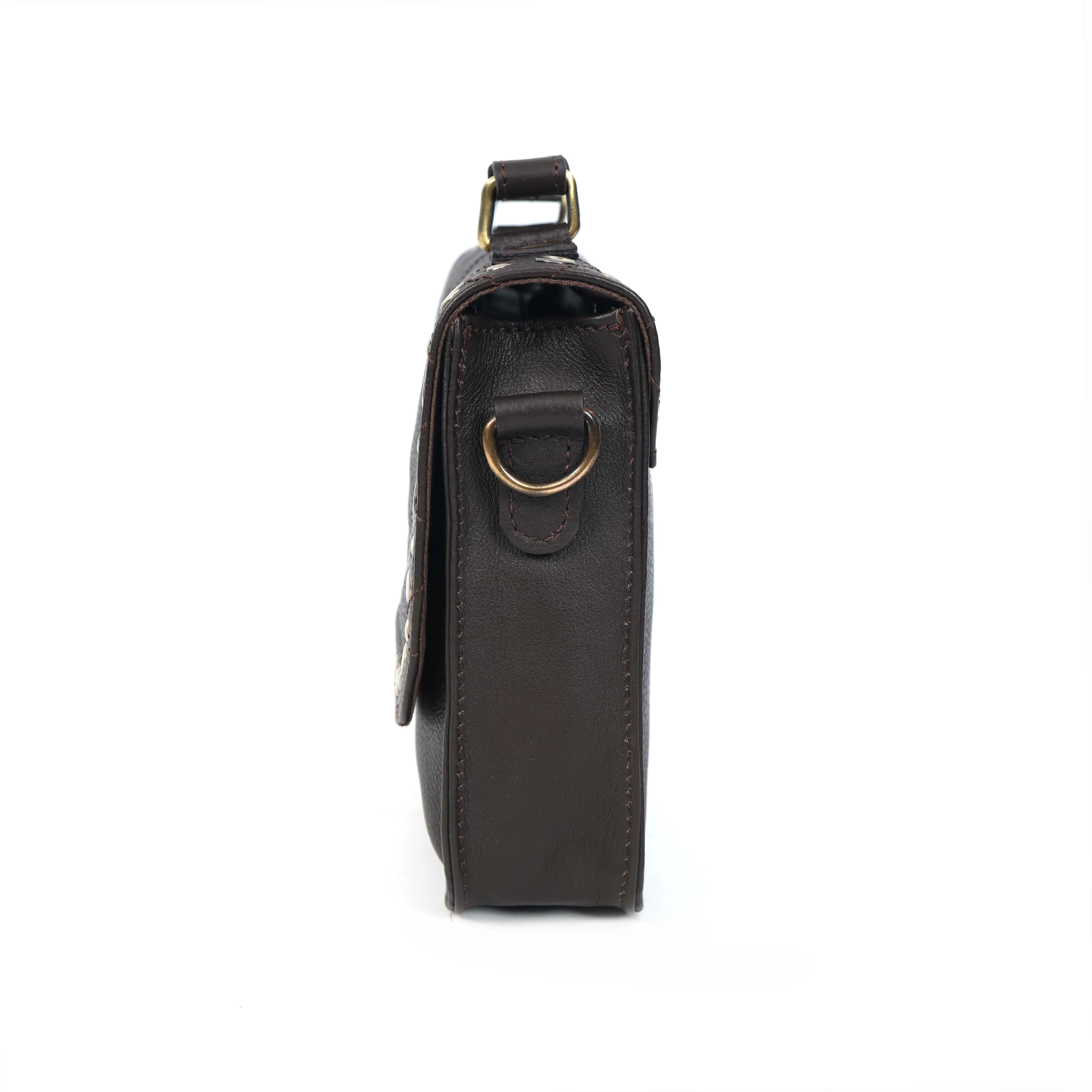 Premium  Quilted Leather Crossbody Bag with Stud Detail, Zip Pocket & Detachable Strap - Image 14