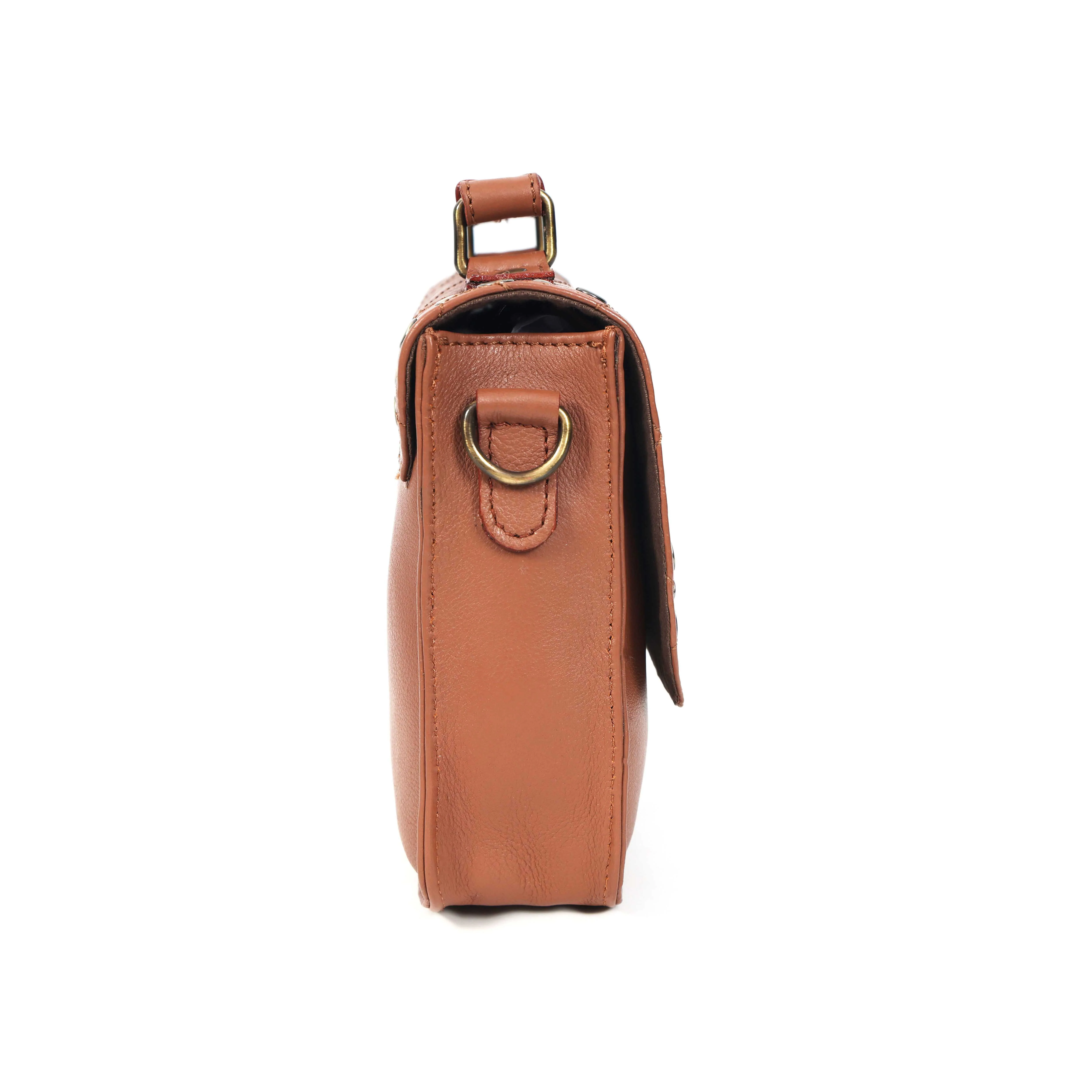 Premium  Quilted Leather Crossbody Bag with Stud Detail, Zip Pocket & Detachable Strap - Image 15