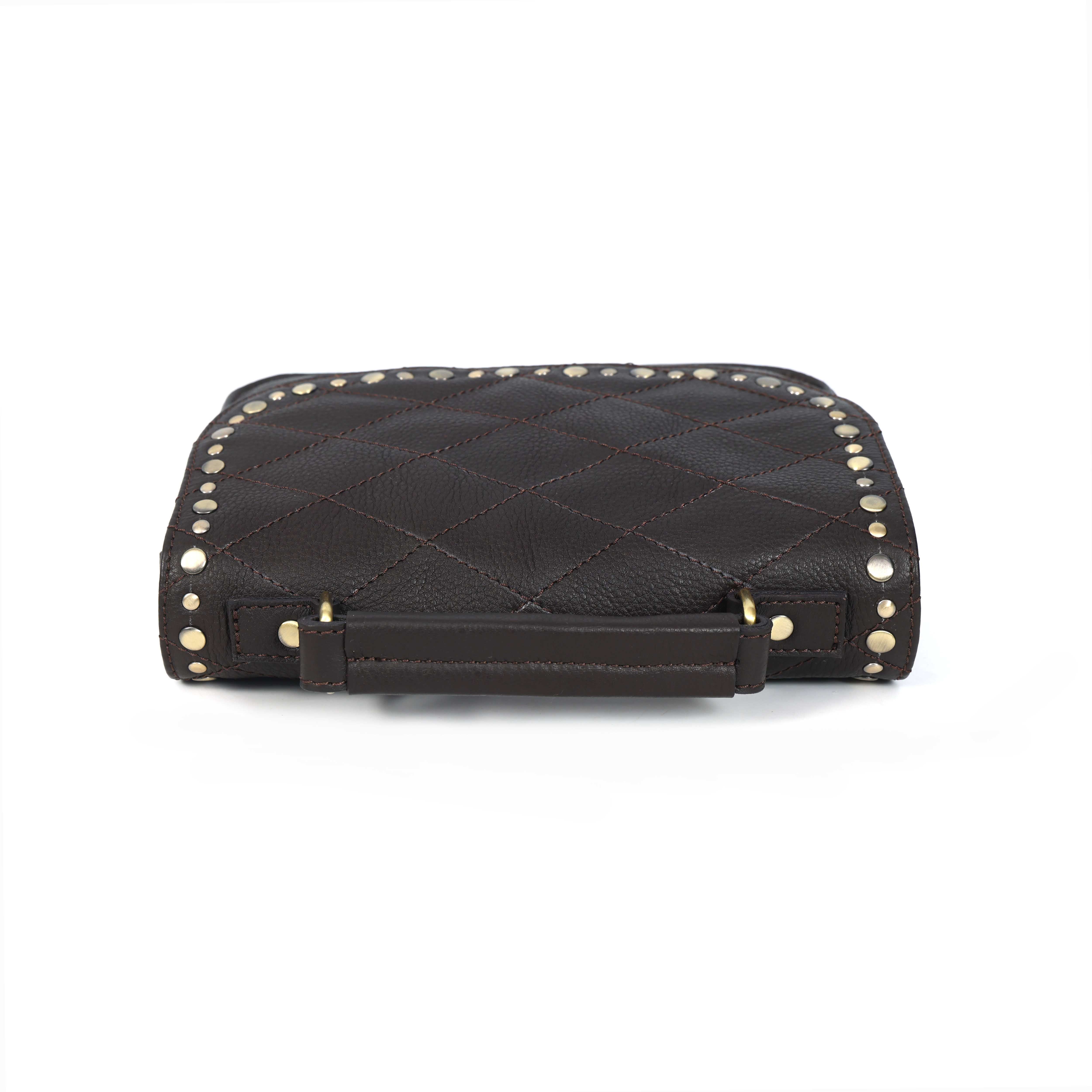 Premium  Quilted Leather Crossbody Bag with Stud Detail, Zip Pocket & Detachable Strap - Image 16