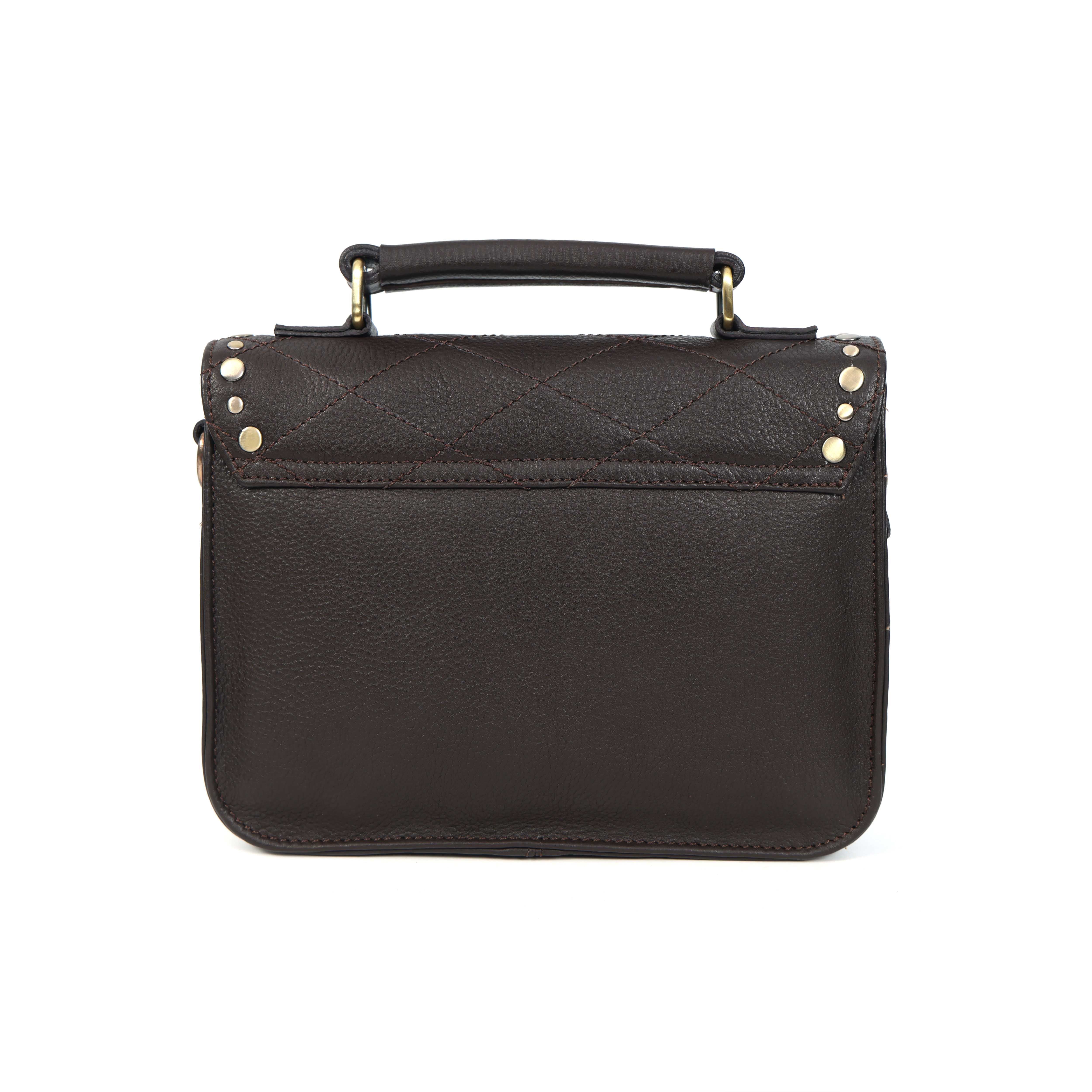 Premium  Quilted Leather Crossbody Bag with Stud Detail, Zip Pocket & Detachable Strap - Image 17