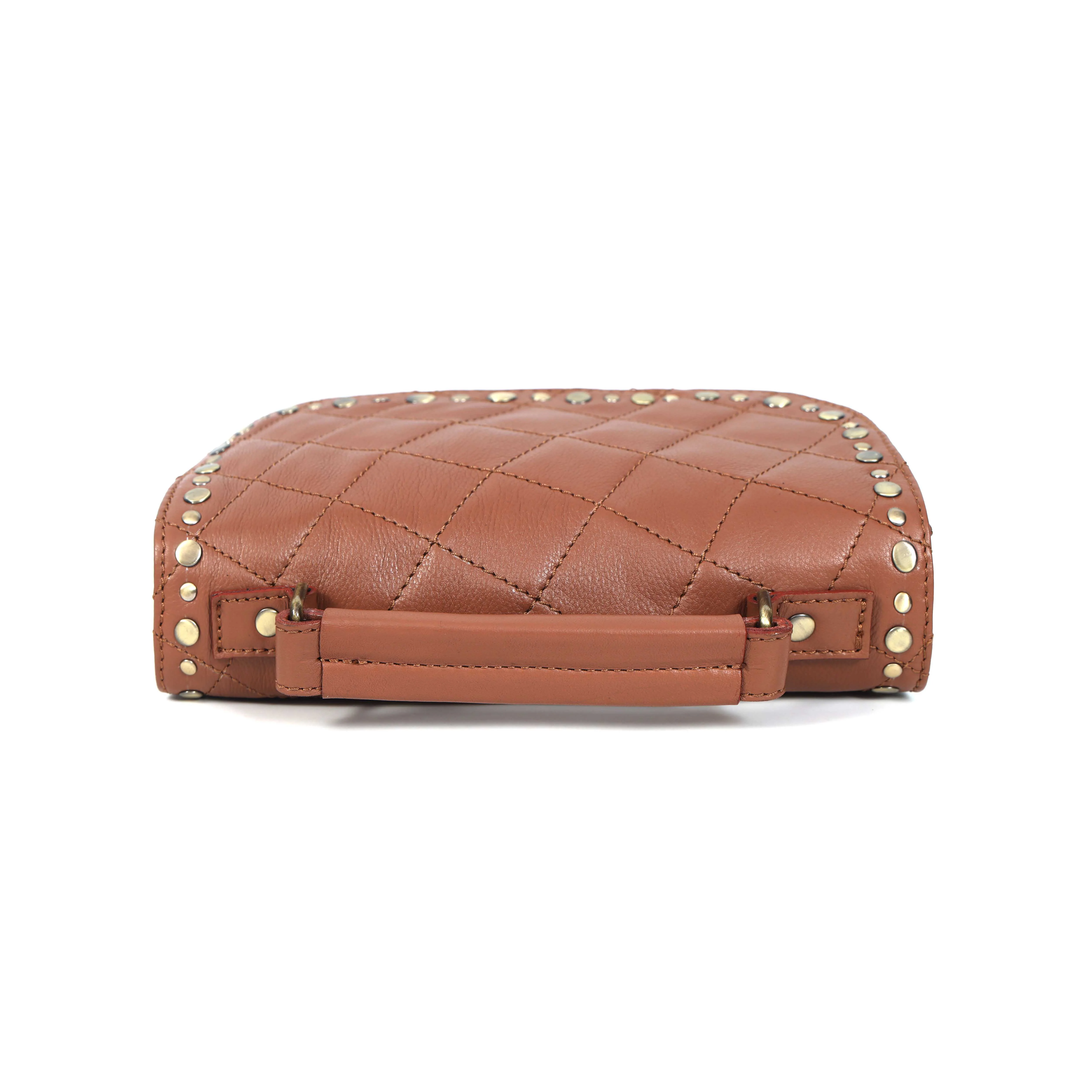 Premium  Quilted Leather Crossbody Bag with Stud Detail, Zip Pocket & Detachable Strap - Image 20