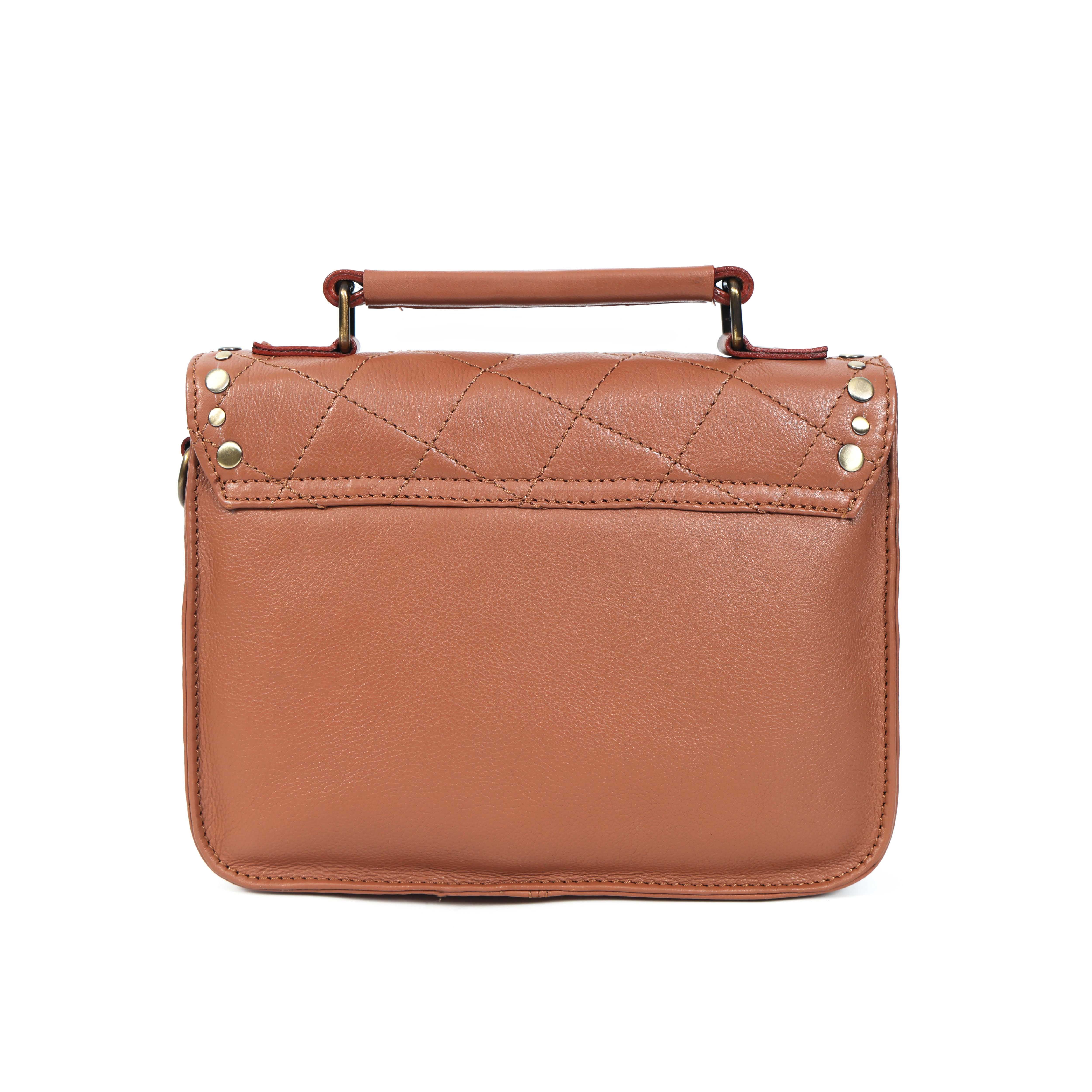 Premium  Quilted Leather Crossbody Bag with Stud Detail, Zip Pocket & Detachable Strap - Image 8